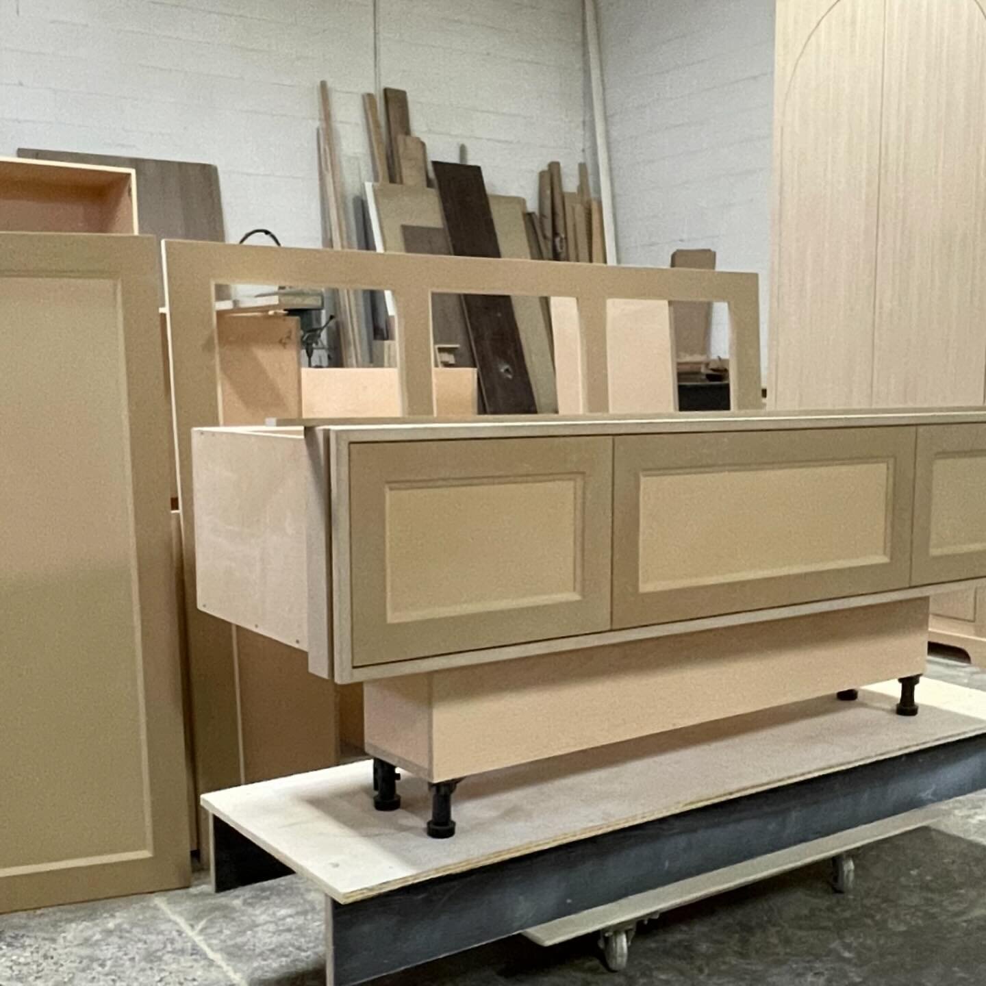 Checking in on custom vanity progress. Can&rsquo;t wait to show these stunning bathrooms! #projectorrell
