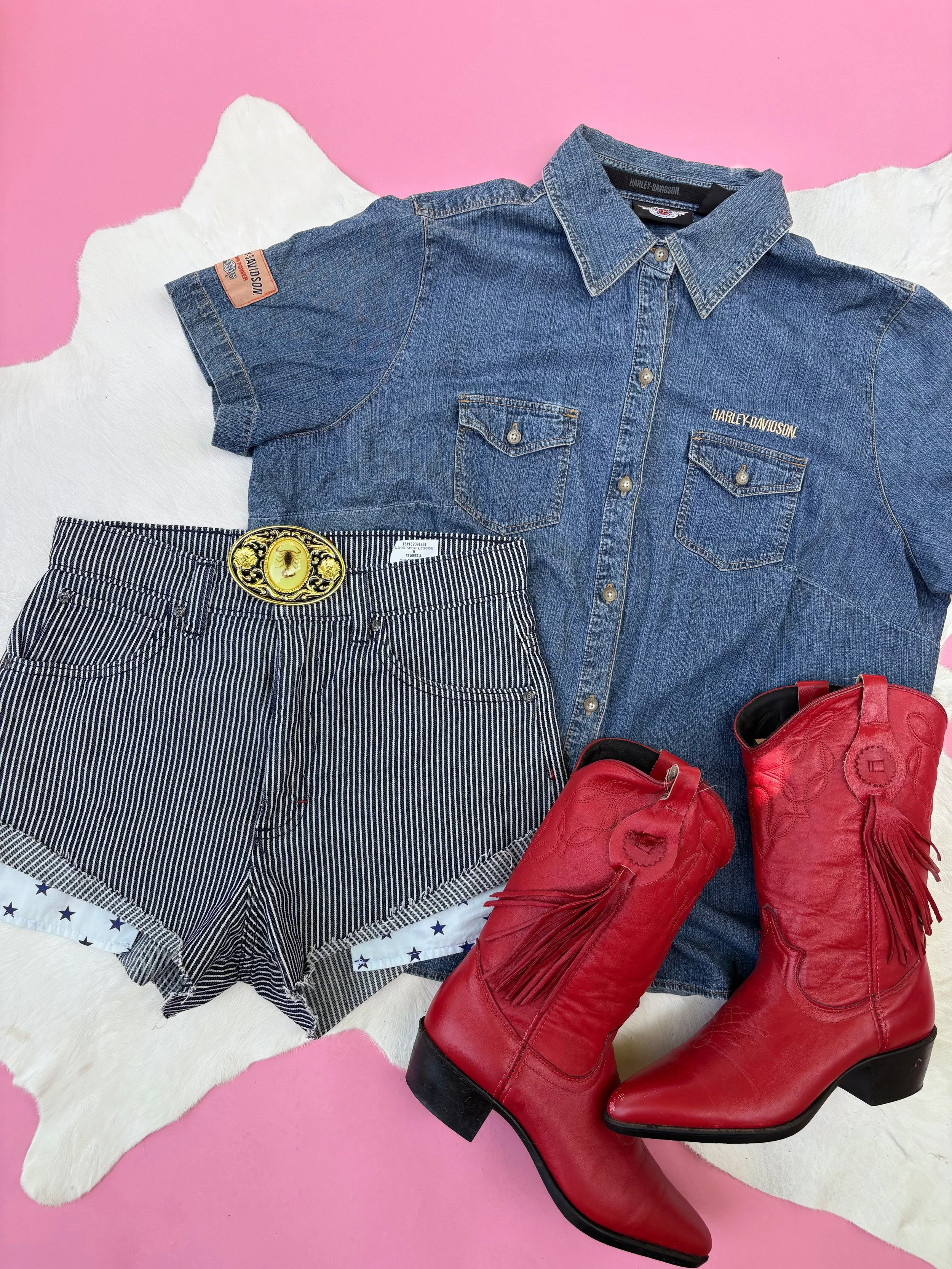 Vintage Denim Harley Davidson Button Up