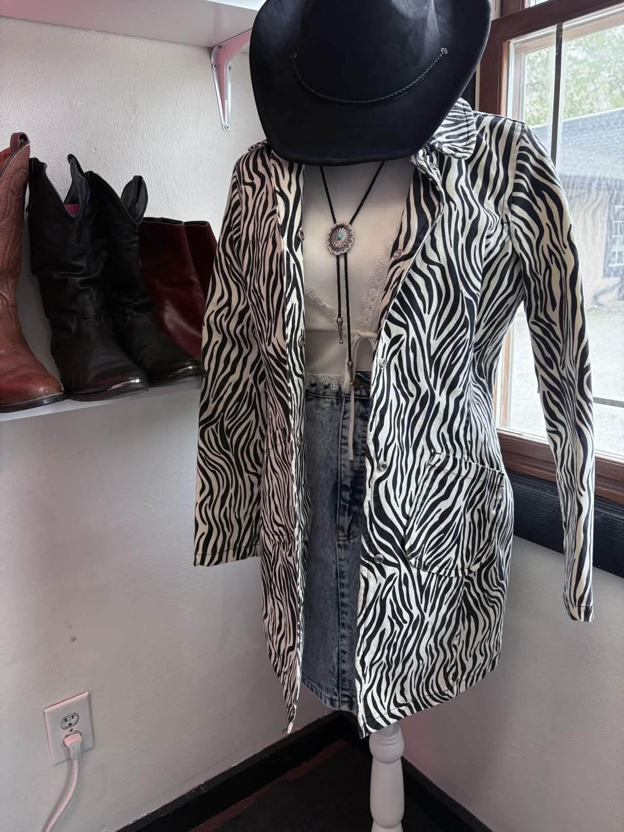 y2k Zebra Trench Coat