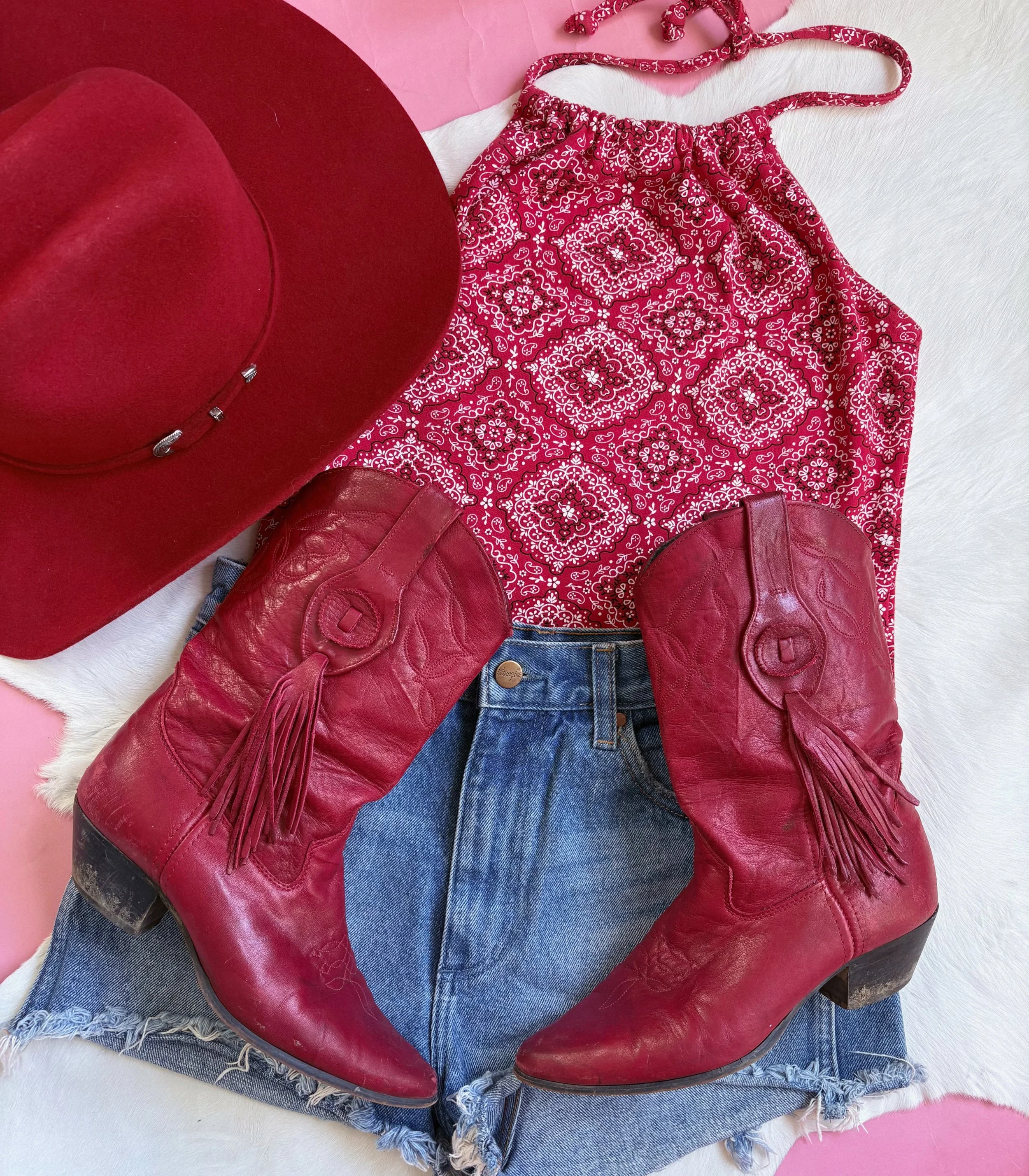 Vintage Cherry Bandana Halter Top