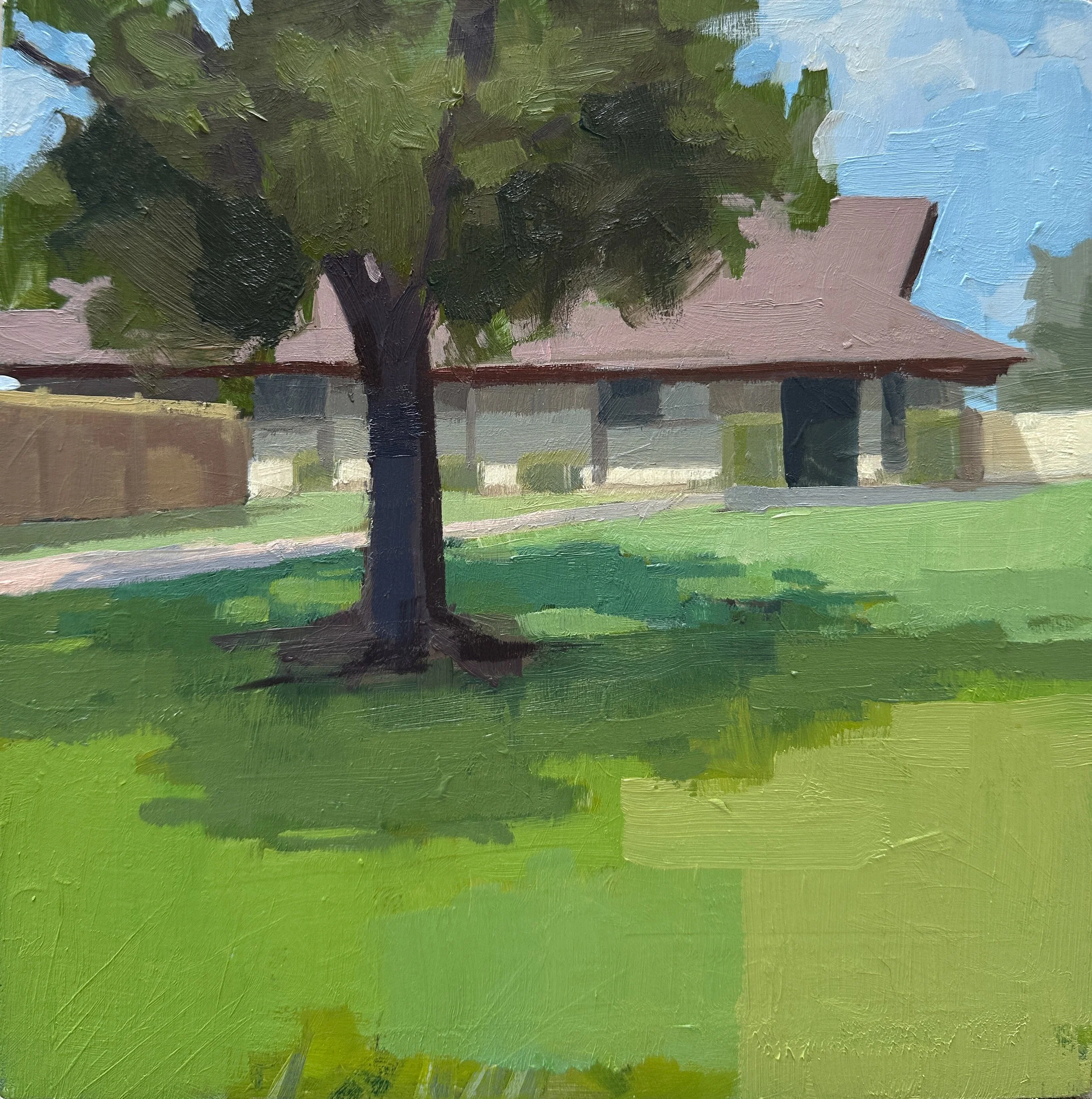 "While Walking the Dog" Oil on wood panel, 8"x 8"