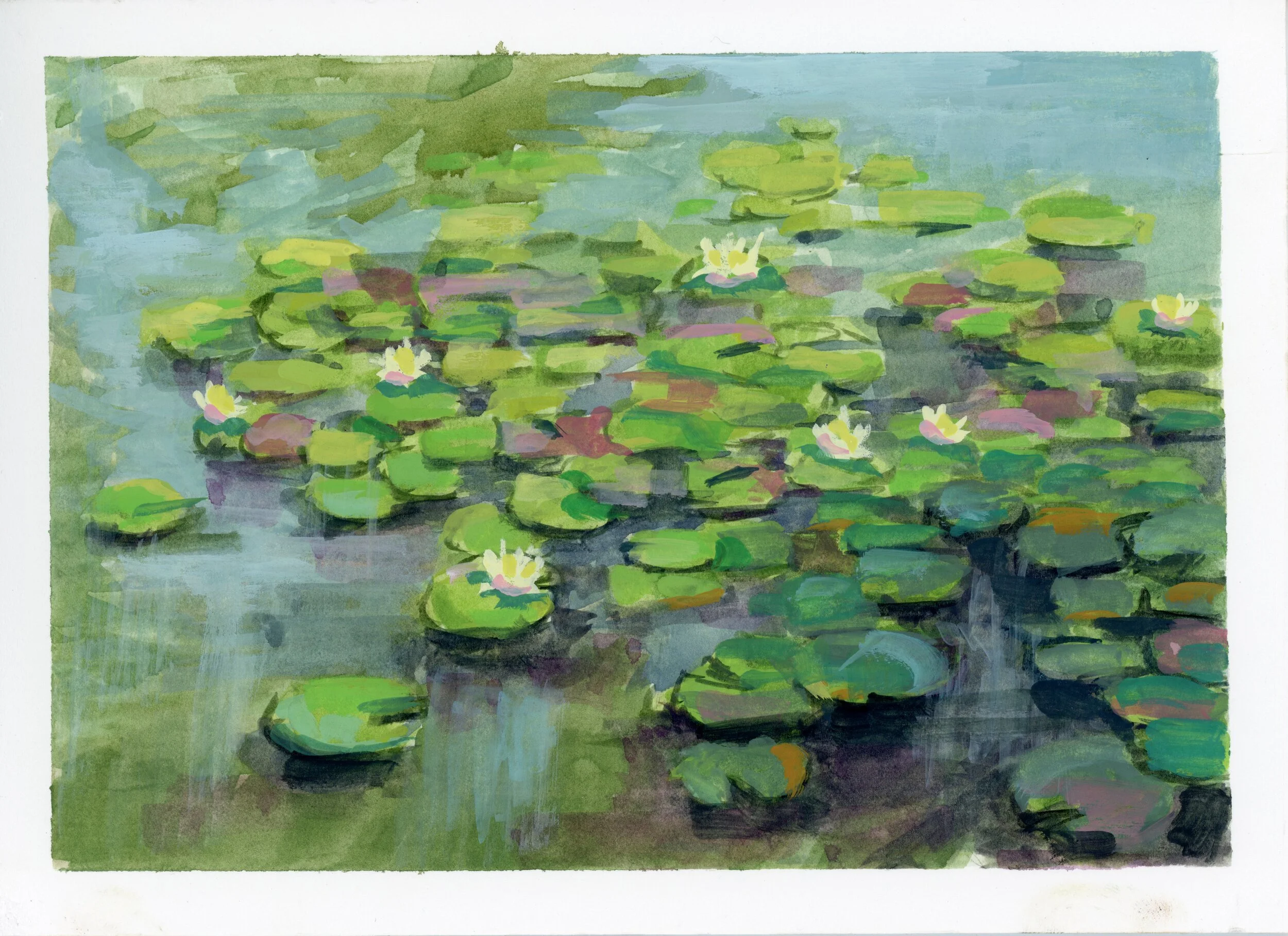 Water Lilies, Gouache on illustration board. 6"x 8"
