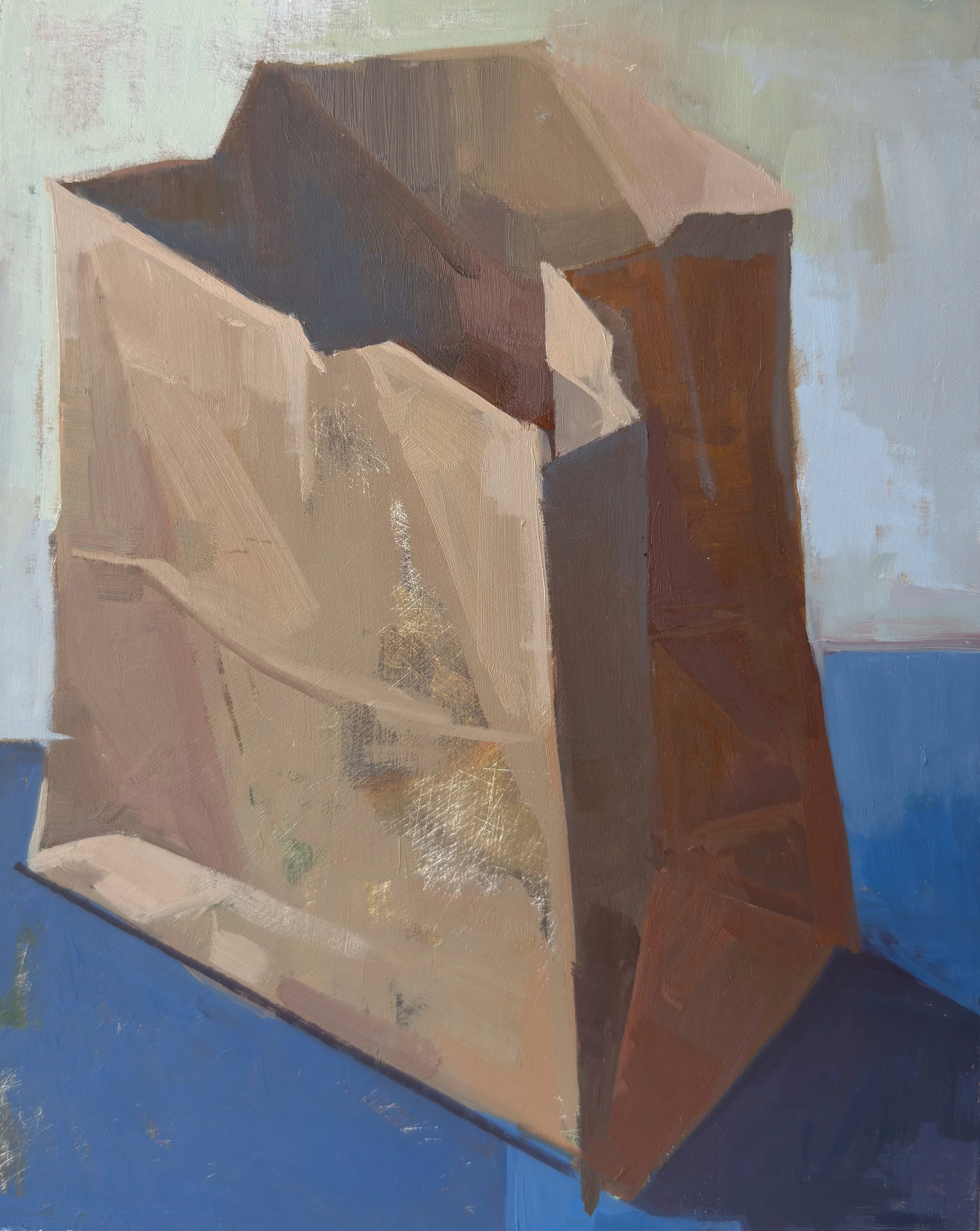 "Paper Bag (Blue)", Oil on wood panel 8"x 10"
