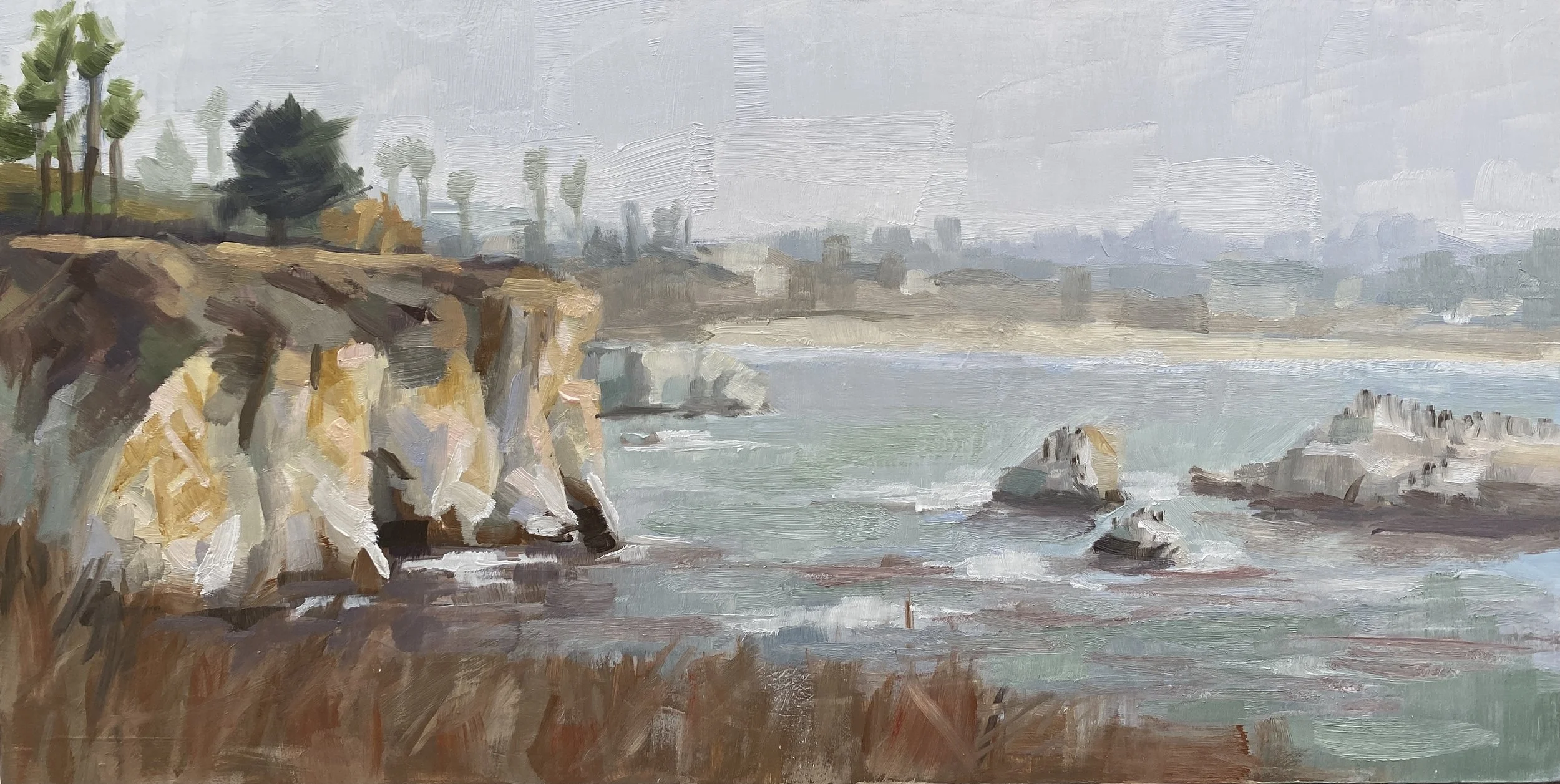 Misty Morning at Pismo Beach, Oil on wood panel 6"x 12"
