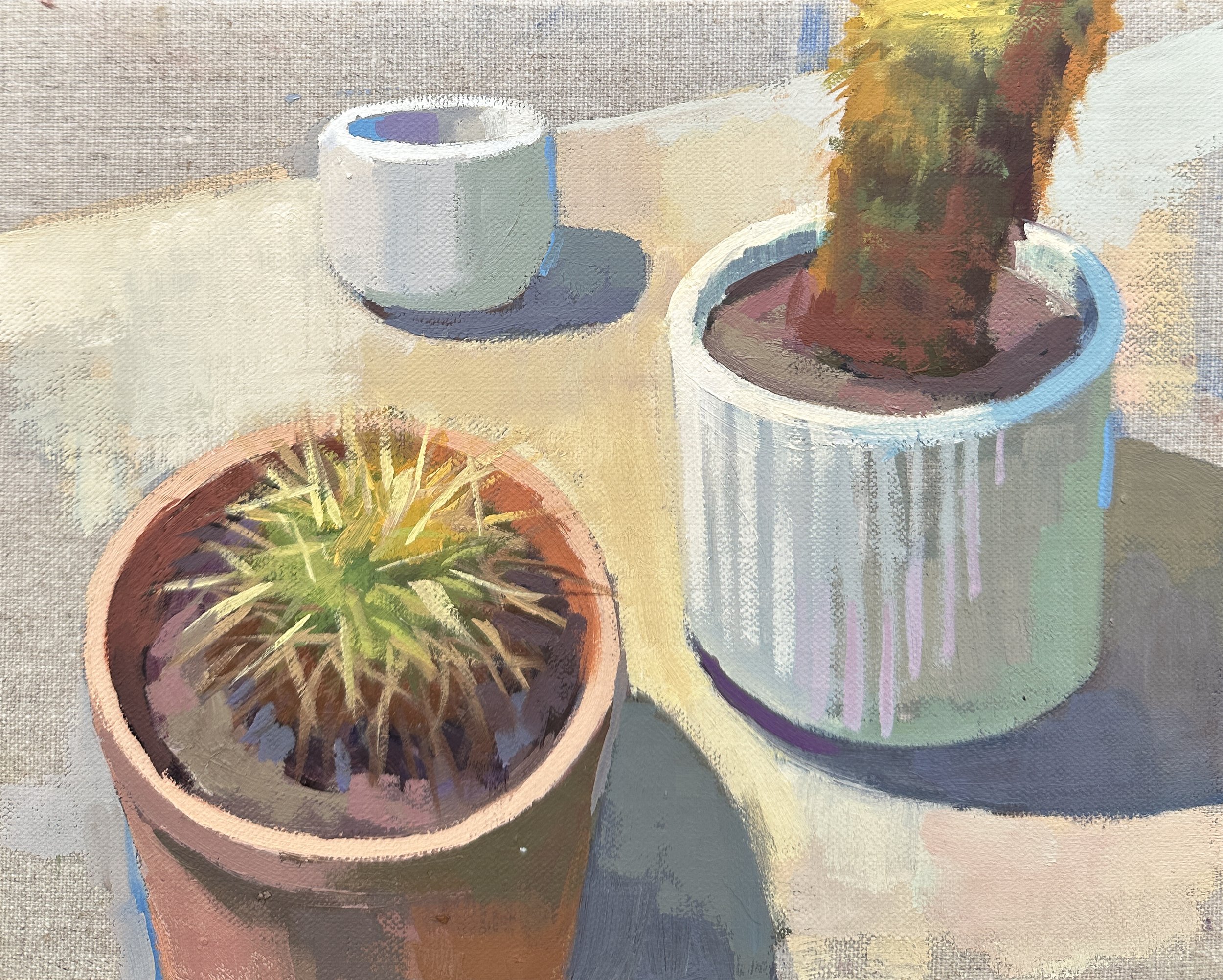 "Patio Cactus" Oil on linen panel, 8"x 10" 2025.