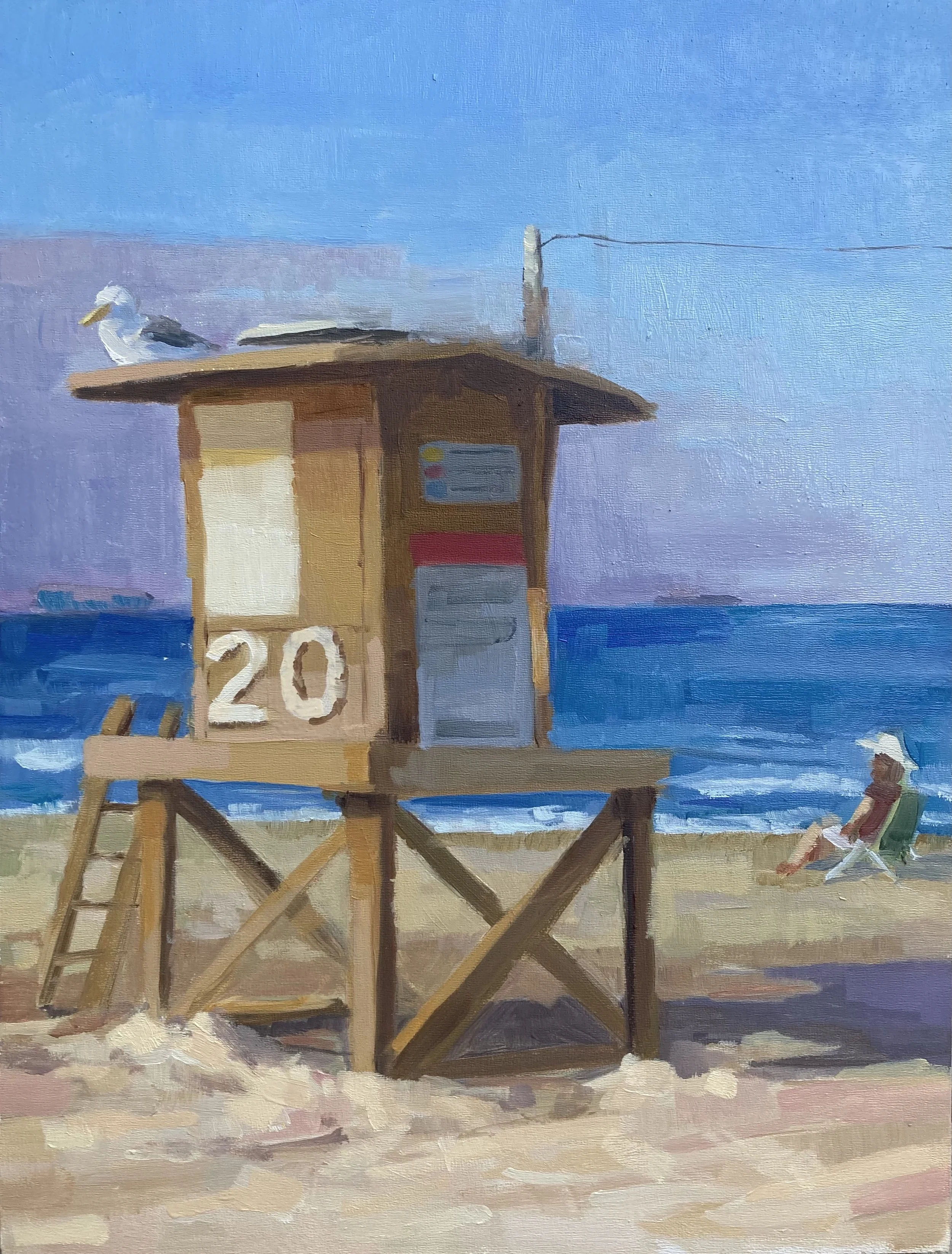 Lifeguard Tower 20, Oil on wood panel. 9"x 12"
