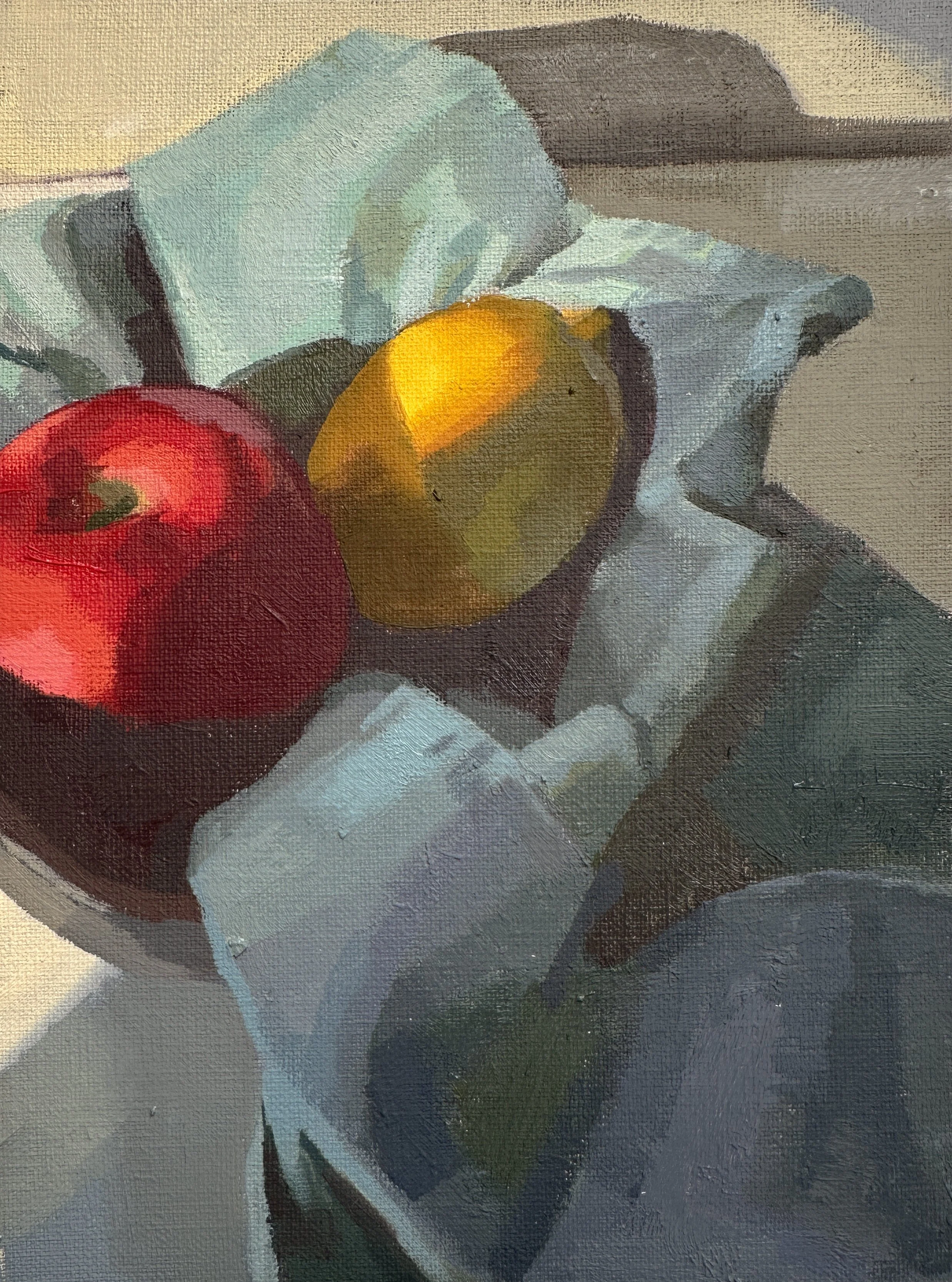 Fruit on Blue Towel, Oil on canvas panel, 6"x 8"