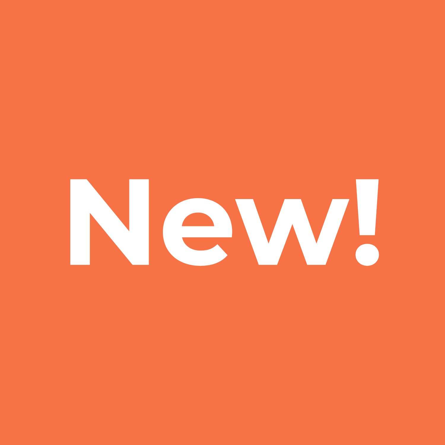 An orange background with the word "New!" in large white letters.
