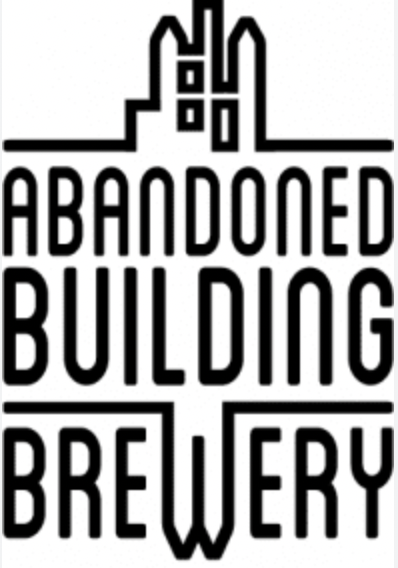Logo with a sketch of an abandoned building at the top, and the text 'Abandoned Building Brewery' separated by horizontal lines.