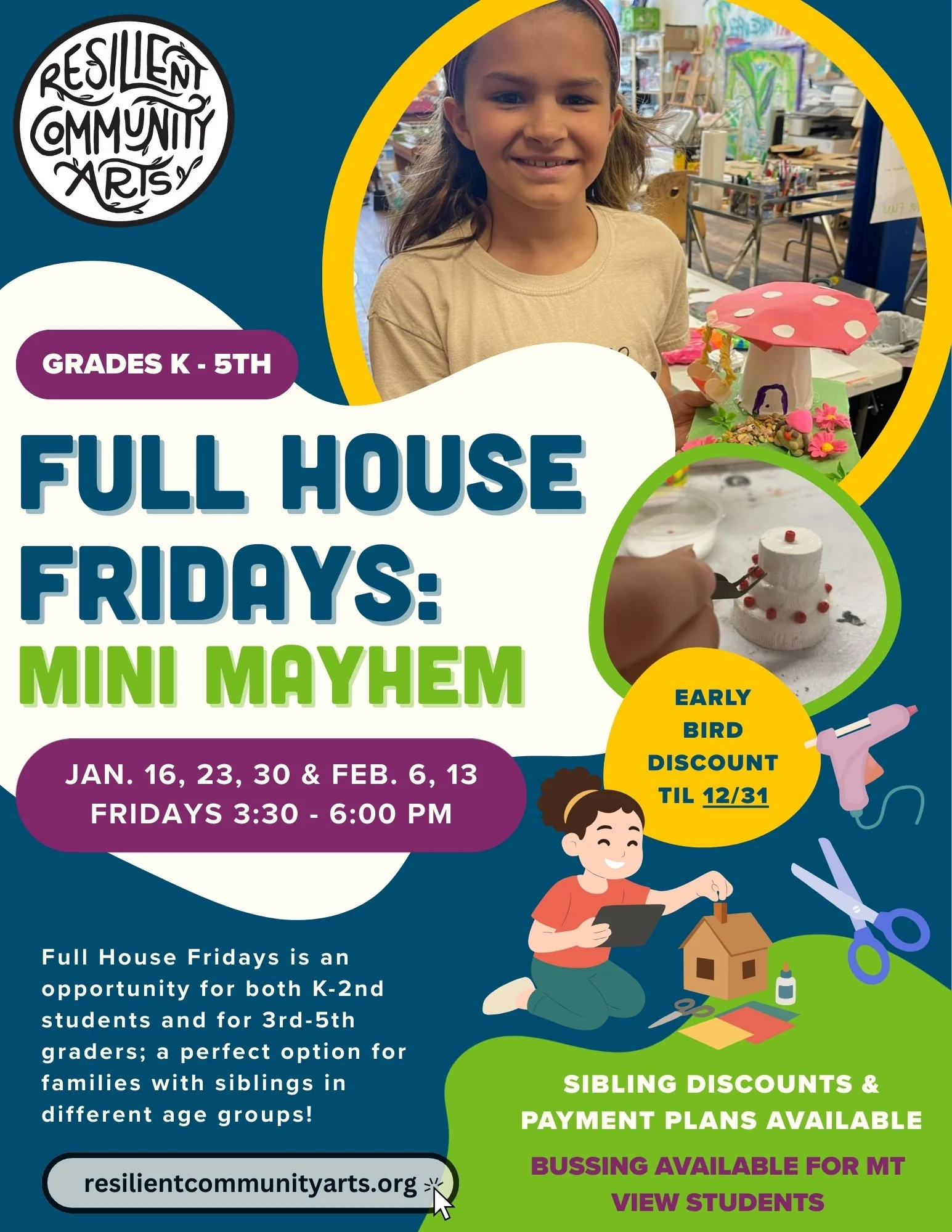 Full House Fridays is an opportunity for both K-2nd students and for 3rd-5th graders; a perfect option for families with siblings in different age groups!