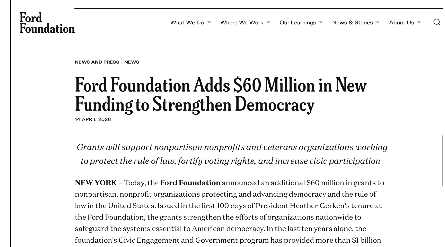 We the Veterans and Military Families Receives Ford Foundation Grant