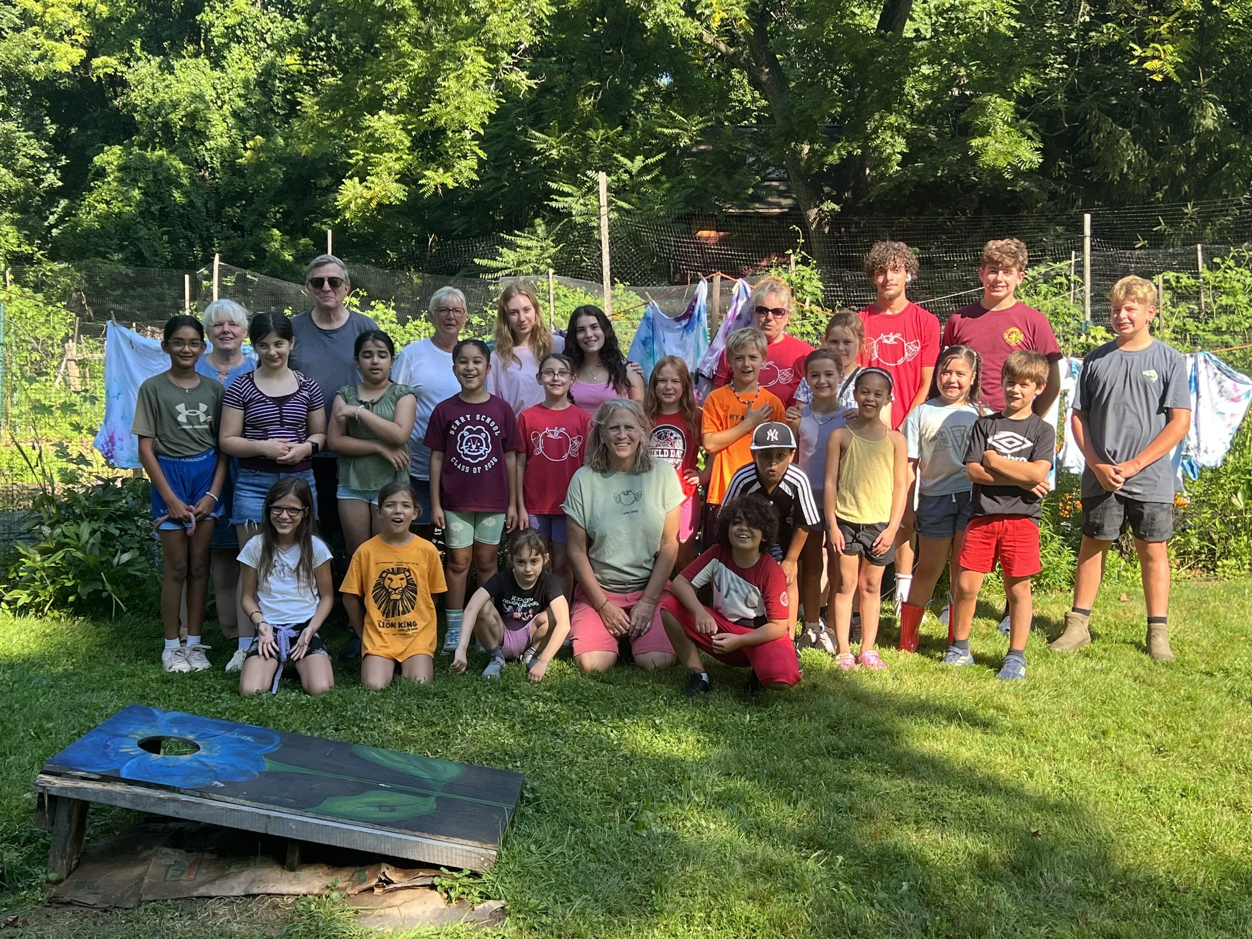 Farmer Jill with campers and volunteers at Farm Camp in Bethel CT