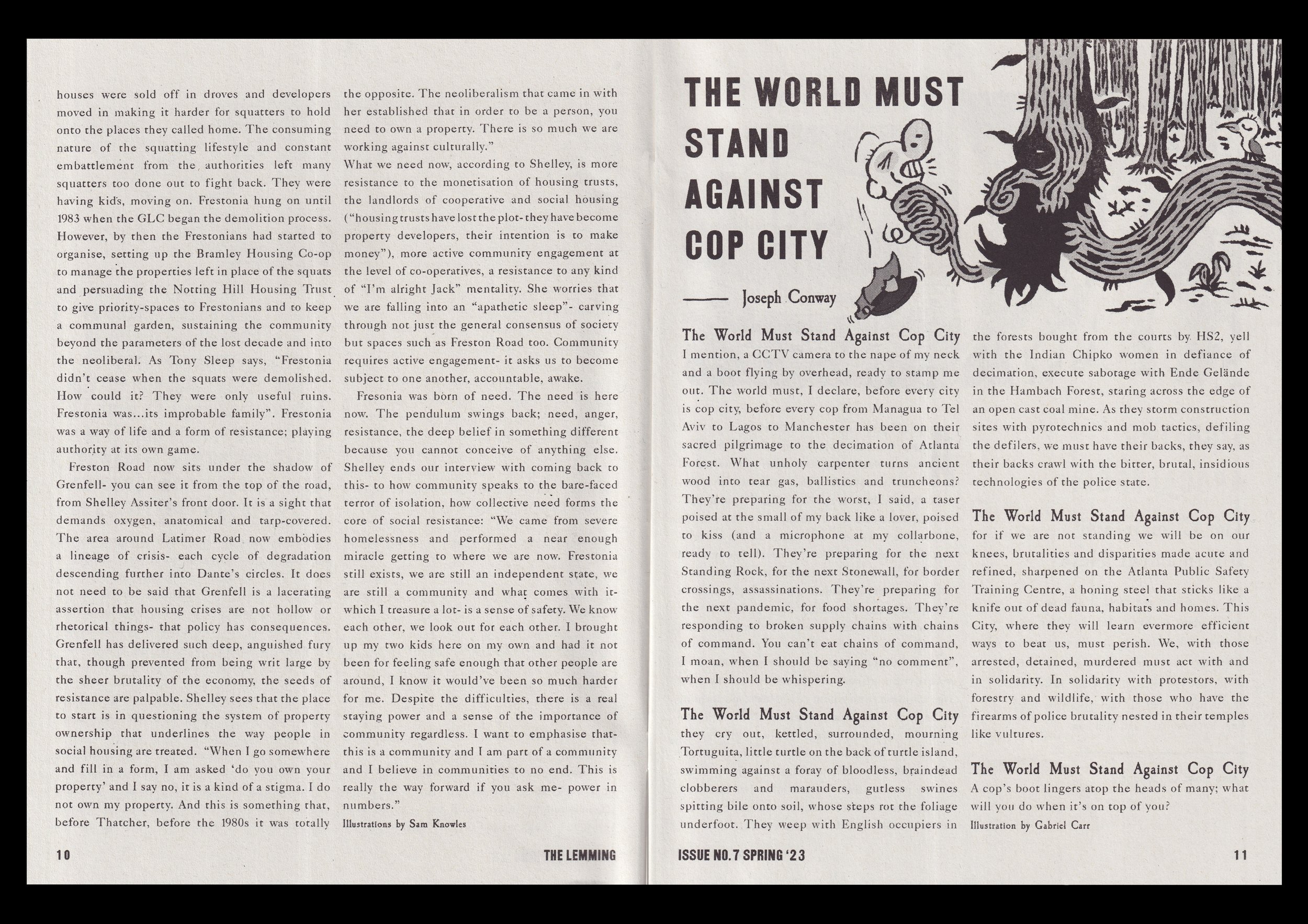 The World Must Stand Against Cop City, 10-11. Artwork by Gabriel Carr.