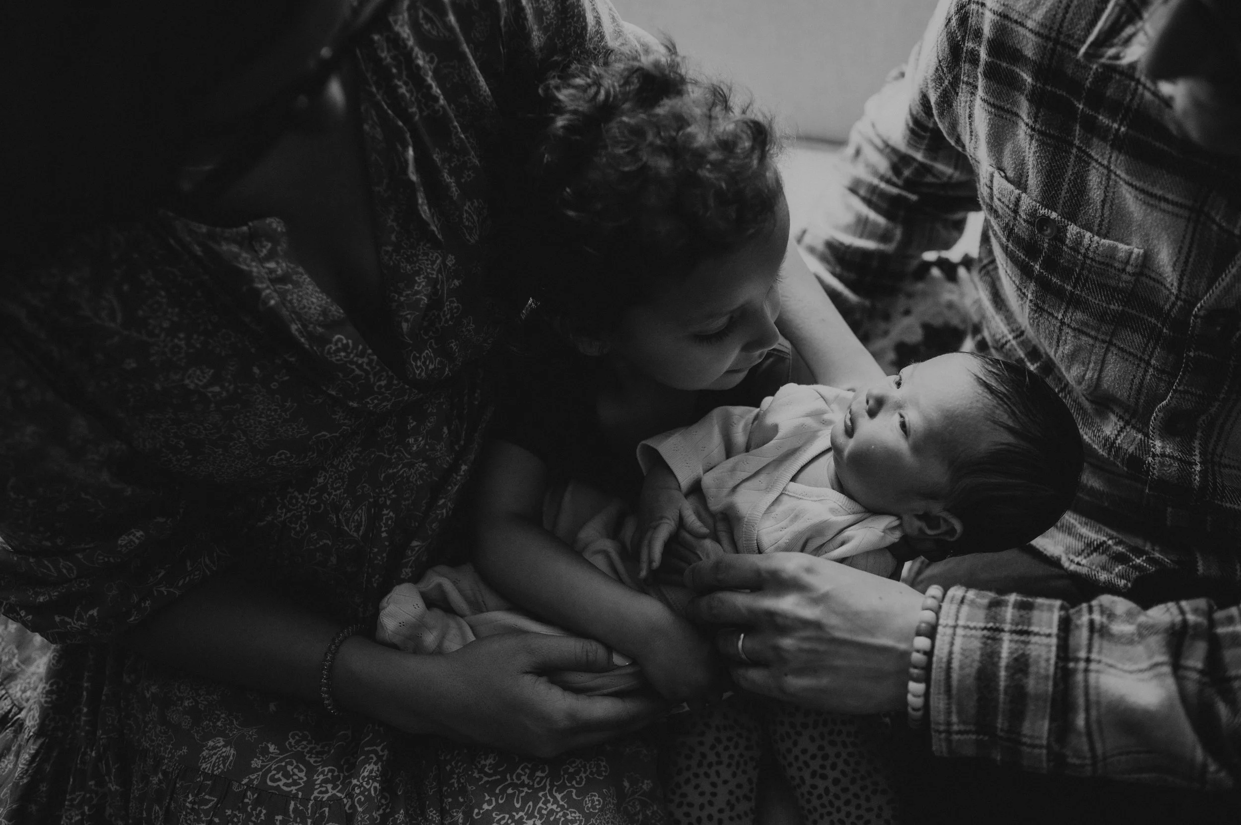 new baby sister in home newborn session 