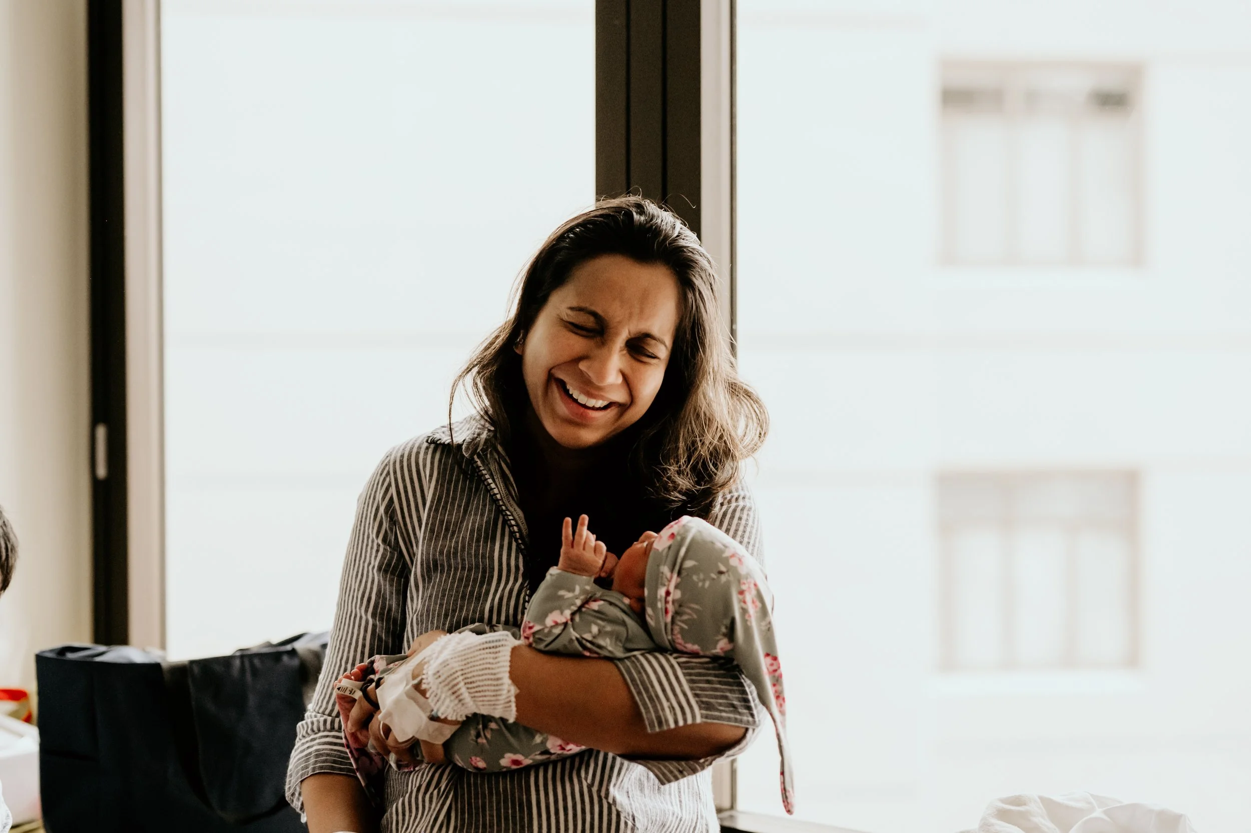 fresh 48 session in hospital mom is laughing