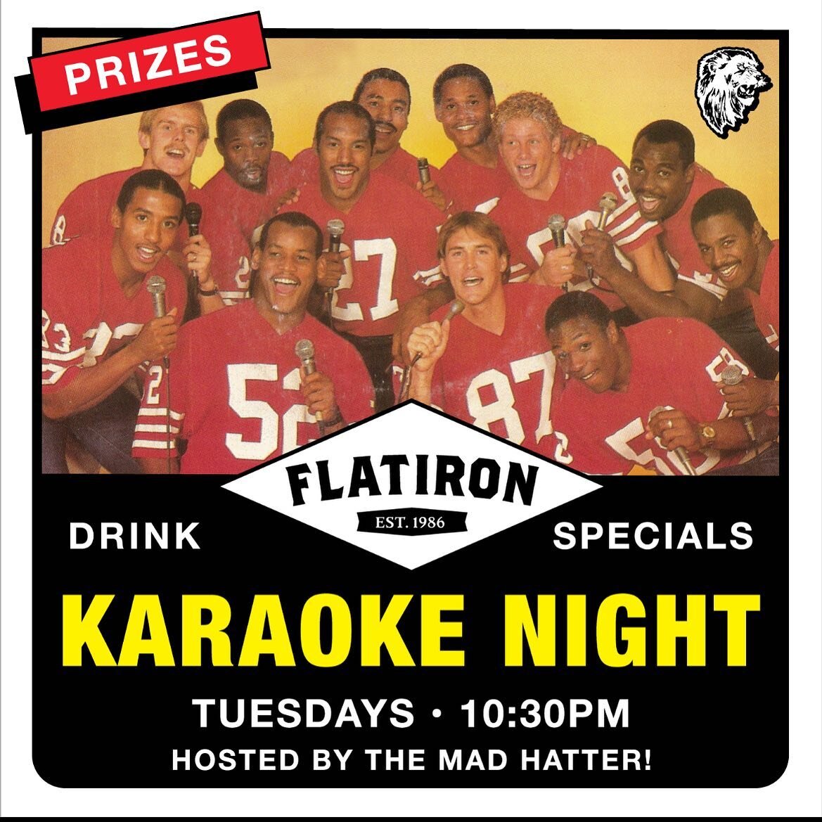 Next Tuesday! 10:30 pm Come sing your heart out! Masked and social distanced! We will be belting out our favorite tunes every Tuesday from here on in! Hosted by the one and only MAD HATTER!  #karaoke #flatironsr #weareback