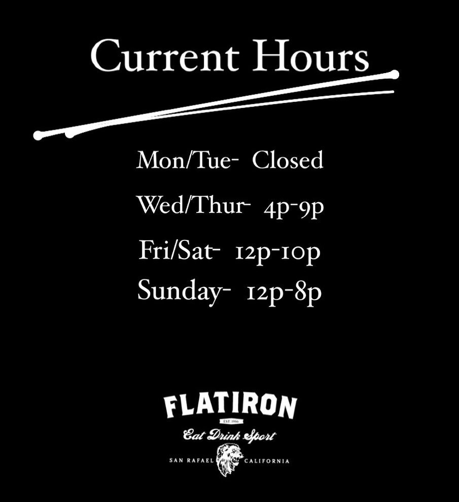 Check back often for current hours!  Thank you all for the love and support that you have shown. We couldn&rsquo;t be happier to be back #OPEN #supportsmallbusiness #flatty #flatironsf