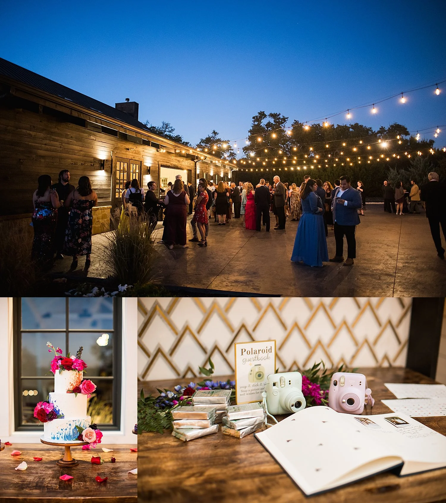 night time reception space set up with twinkling lights by Shelley Elena Photography