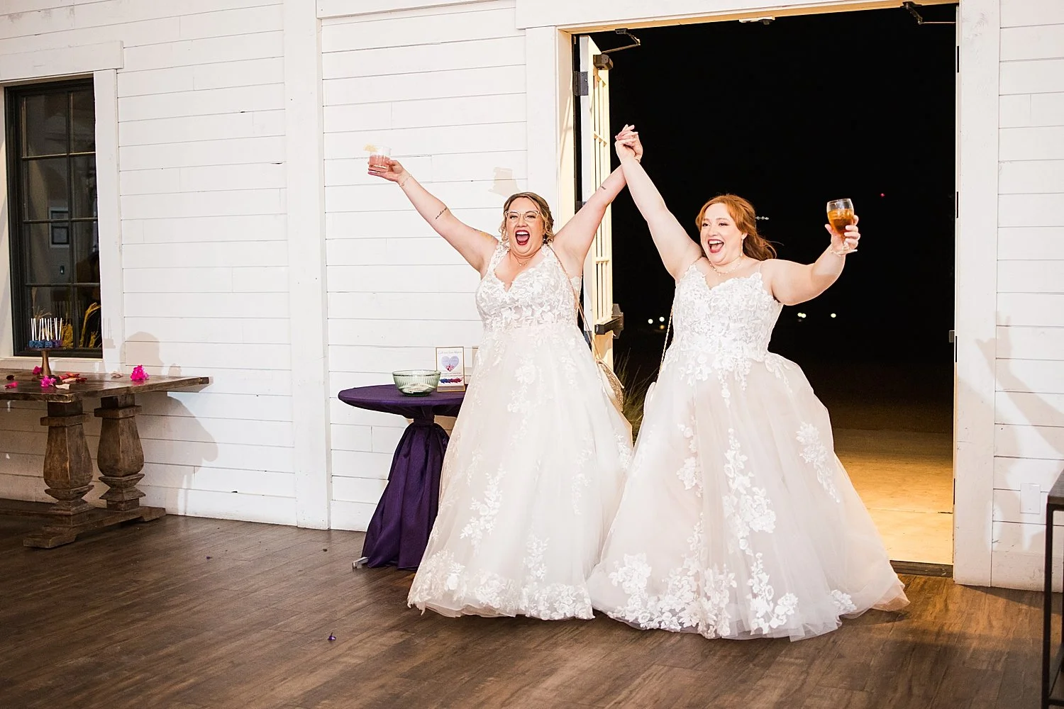 newlyweds arrive for reception at Morgan Creek venue