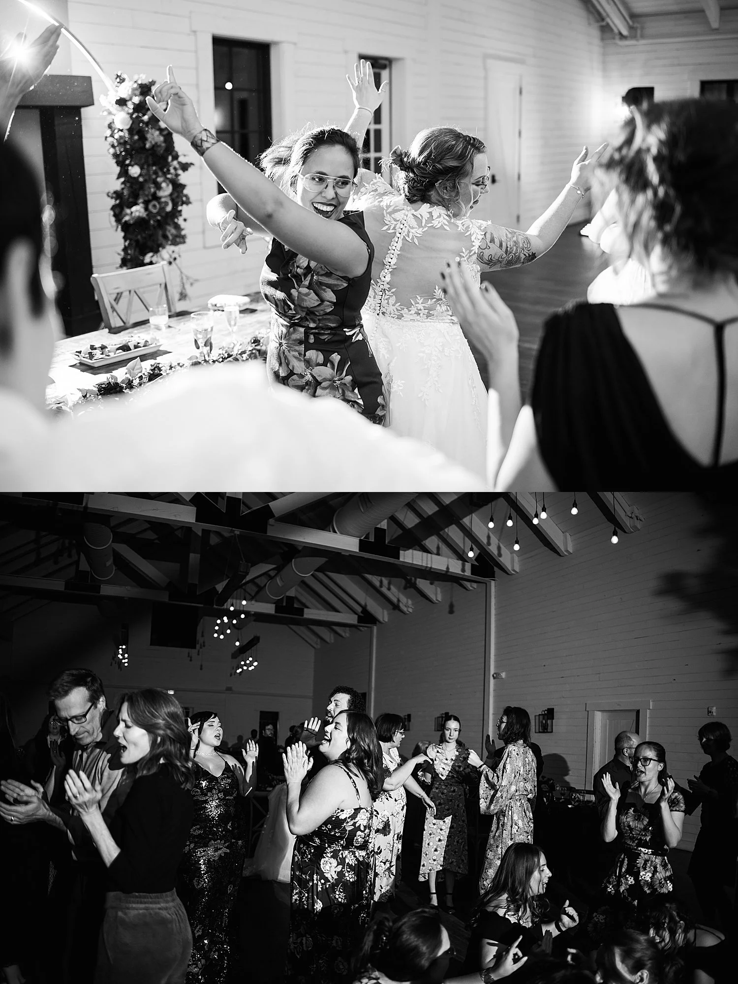 guests dance together for reception by Shelley Elena Photography