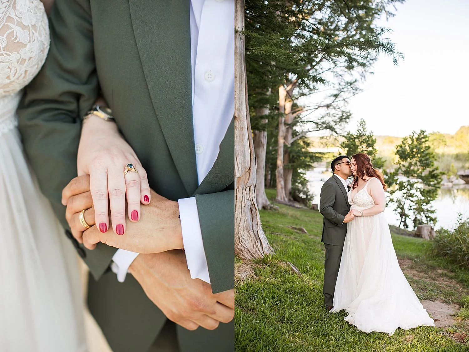 husband and wife show off their new rings by Shelley Elena Photography