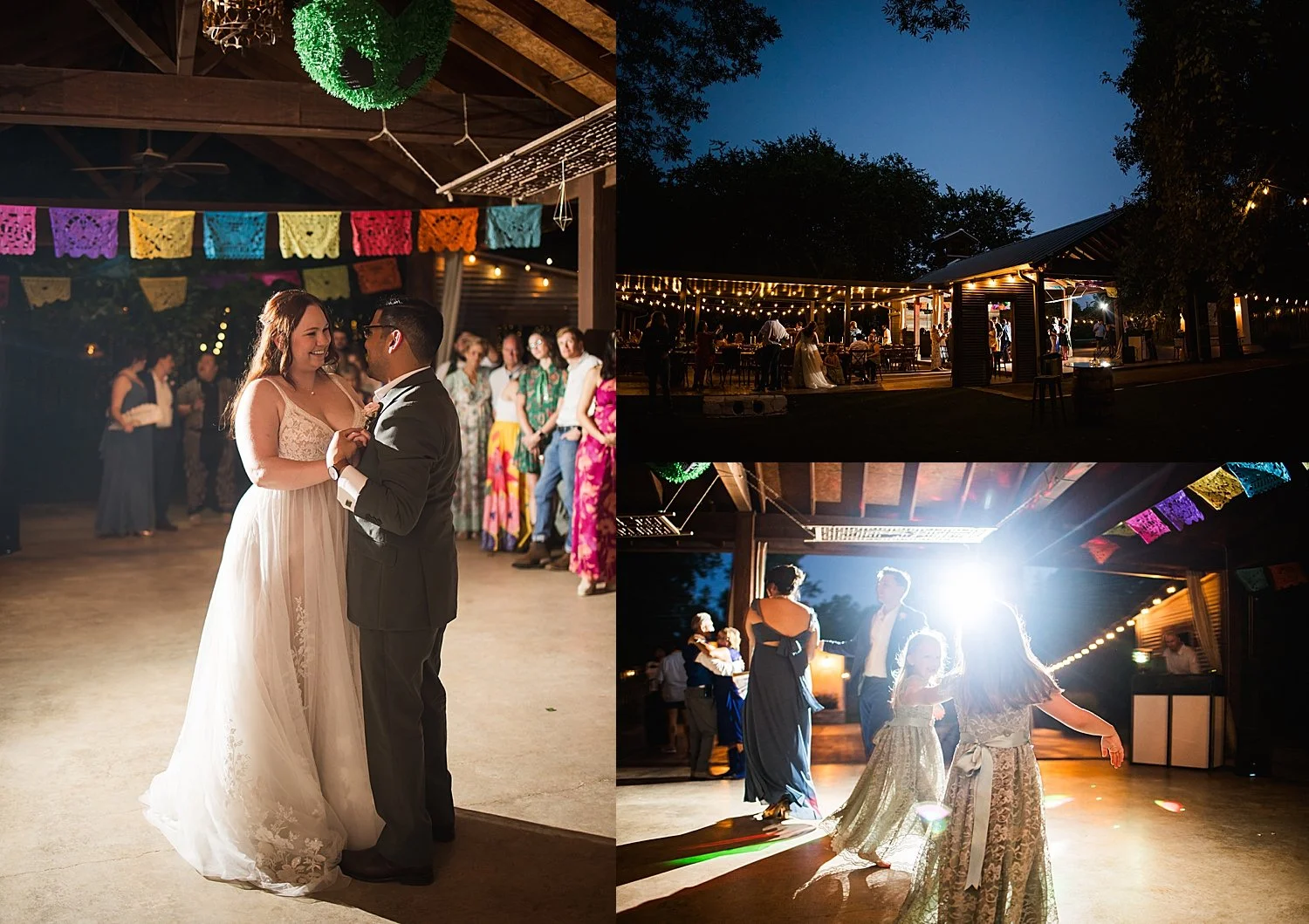 newlyweds share a first dance at reception by Dripping Springs Wedding Photographer