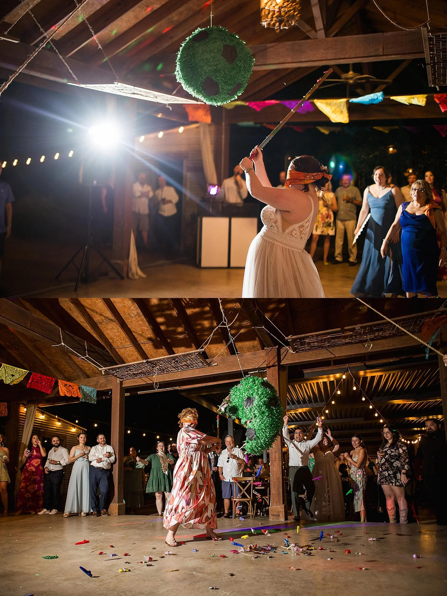 guests hit a pinata on dance floor by Shelley Elena Photography