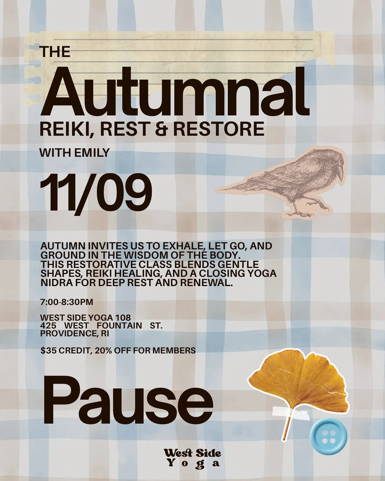 As the days grow shorter, nature reminds us to soften, release, and root in stillness. 🪾In The Autumnal Pause: Reiki, Rest &amp; Restore with Emily, you&rsquo;ll move through gentle restorative shapes infused with Reiki energy before settling into a