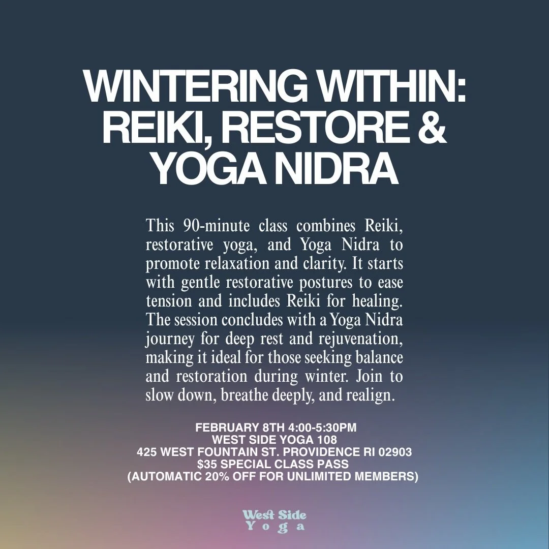 Wintering Within with @emburd ❄️🌀
A restorative blend of Reiki, gentle restorative postures, and Yoga Nidra designed to help you slow down, reset, and deeply rest.
Sunday, February 8th from 4 to 5:30pm at WSY 108
$35 with 20% off for members 🌟
Perf