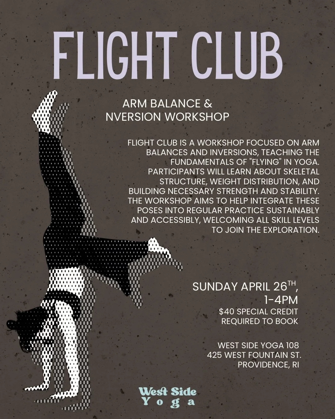 Let&rsquo;s takeoff 🛫 Flight Club with @mariaaalfonsinaaa is here and yes we can talk about it 🤭 join us April 26th from 1-4pm at 108 with Maria as we break down the parts of arm balances and inversions - from foundational structure to sustainable 