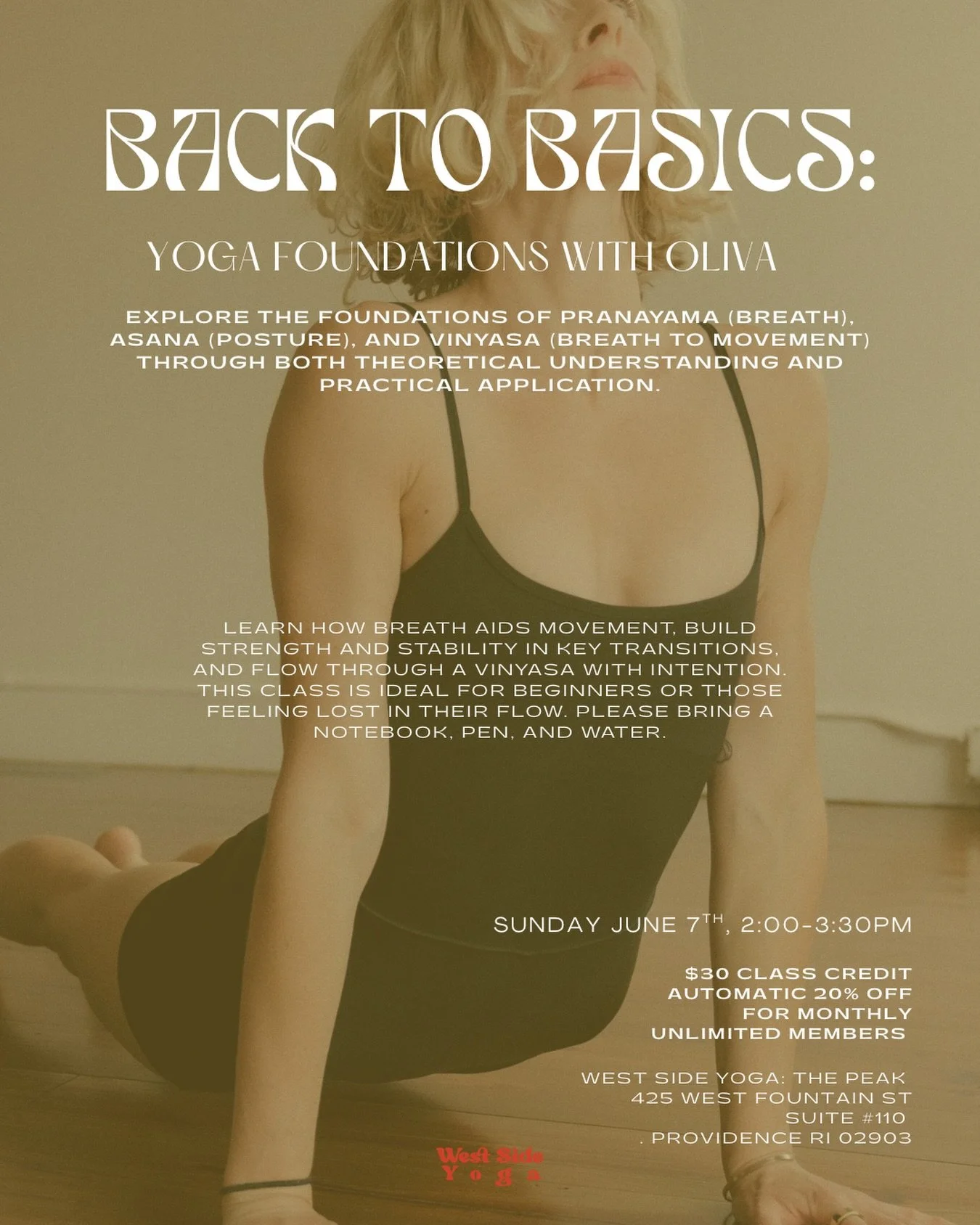 Join Olivia on Sunday, June 7th from 2&ndash;3:30pm at The Peak for Back to Basics: Yoga Foundations 💫 a workshop created for anyone wanting to better understand the &ldquo;why&rdquo; behind the practice. Together, you&rsquo;ll explore breathwork, p