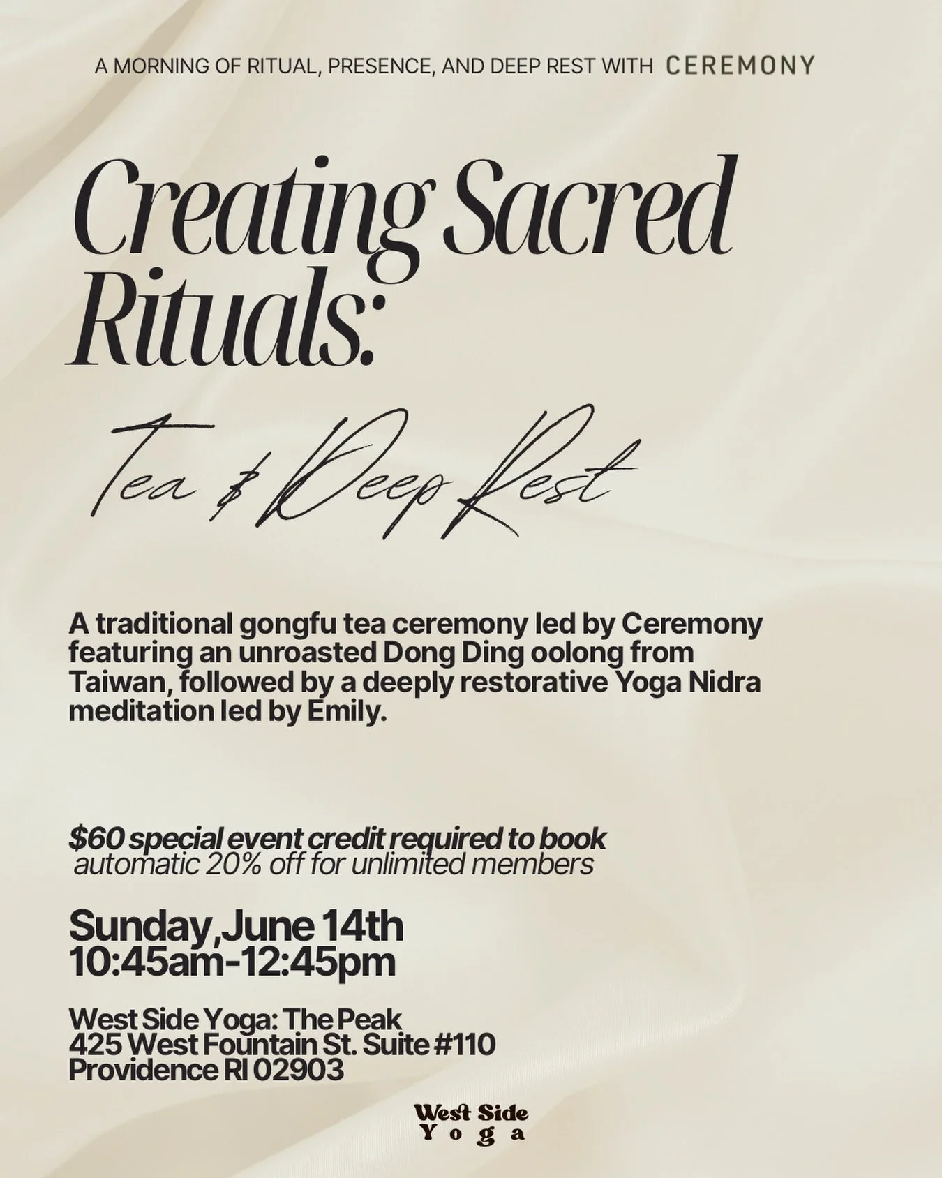 Join us Sunday, June 14th at 10:45am at The Peak for Creating Sacred Rituals: Tea &amp; Deep Rest 🍵 A  special 2-hour collaboration with @ceremonypvd and @emburd designed to awaken the senses and invite deep rest. Beginning with a traditional gongfu