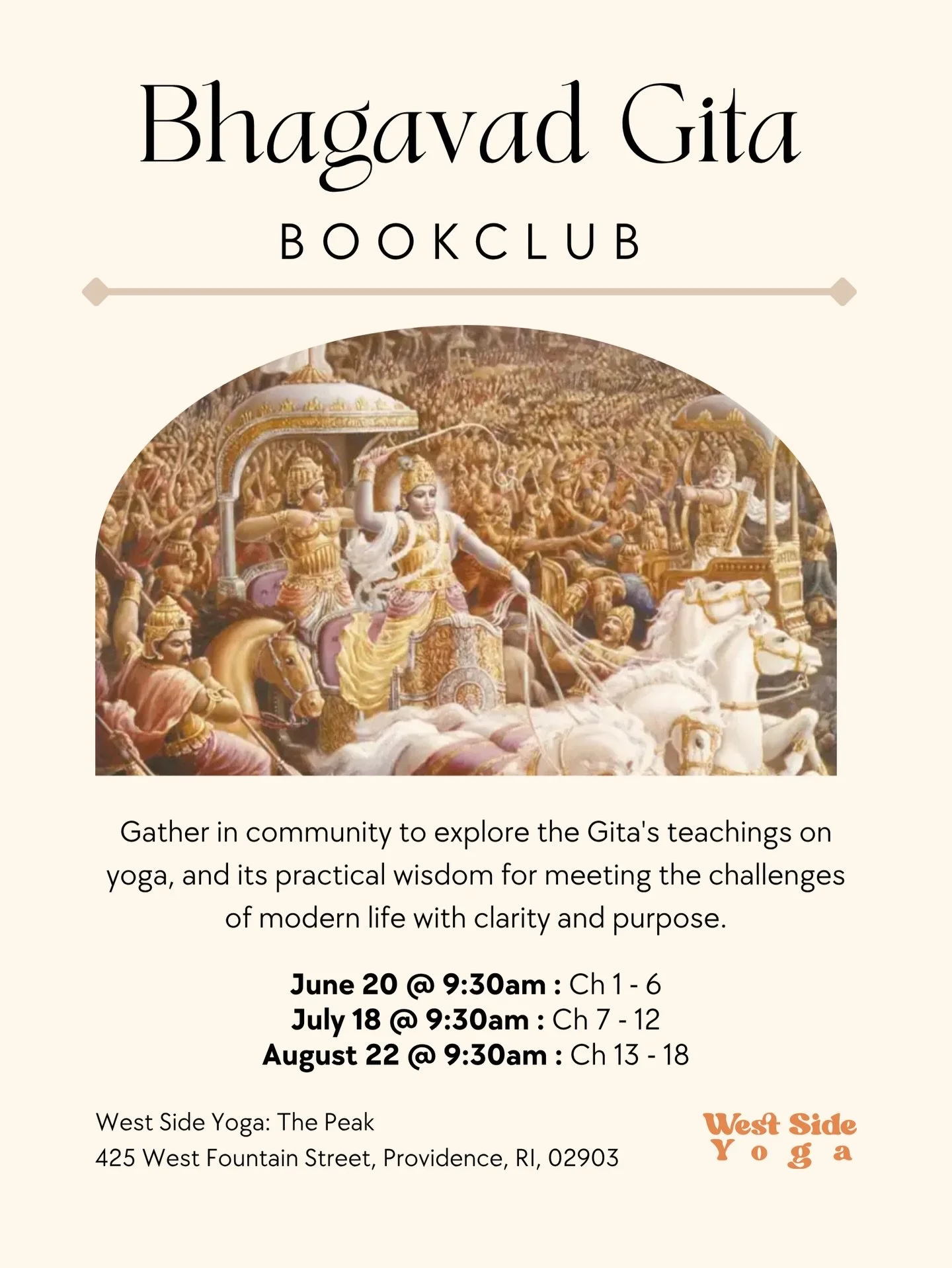 A summer of sacred study and community with @islay_obviously 🤎 Join us for the Bhagavad Gita Book Club with Islay as we explore themes of dharma, karmic action, non-attachment, and living with clarity in the midst of modern life. Our first gathering