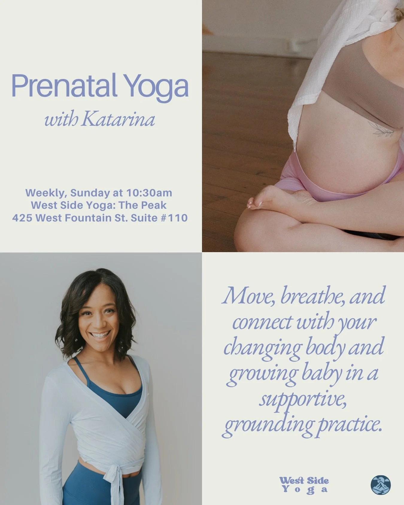 Due to the amazing response, we&rsquo;re adding Prenatal Yoga with Katarina @kaebloomcollective on weekly! We&rsquo;re so grateful to extend this offering to support mamas + babies in their journey - sign up &amp; reserve now. 🩵