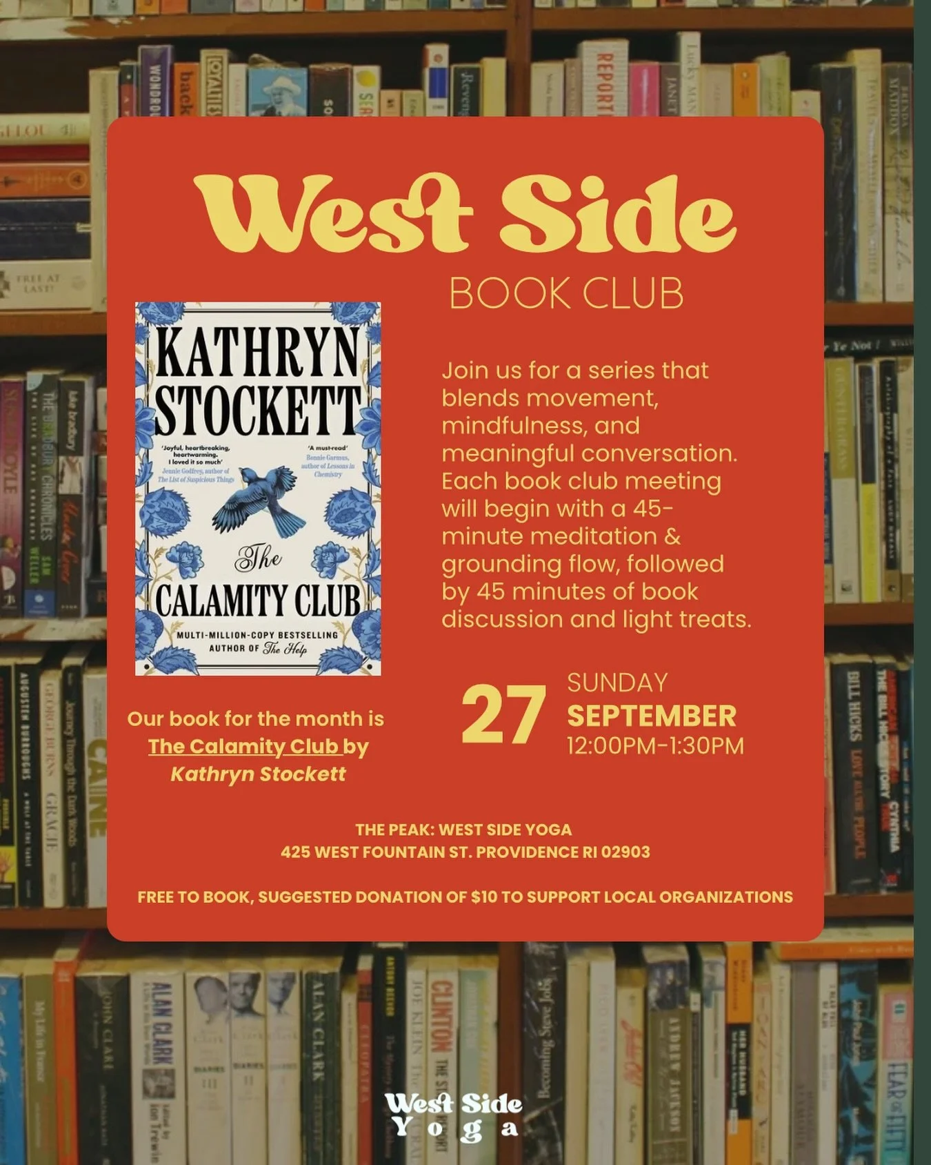 A new month, a new book + the coziest Sunday plans 🍂📚
September Book Club is reading The Calamity Club by Kathryn Stockett. Join us Sunday, September 27 from 12&ndash;1:30pm at The Peak for a grounding flow, good conversation + a few little treats.