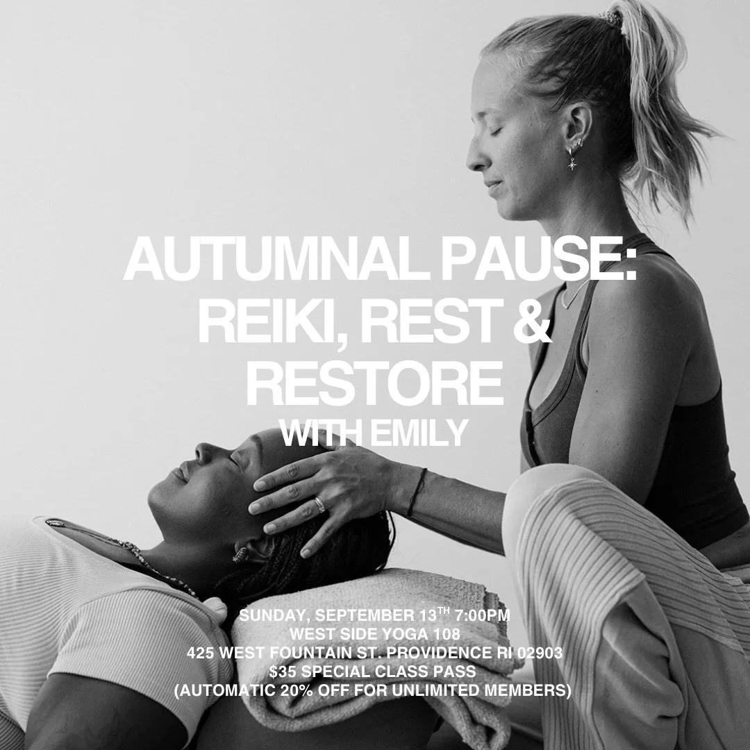 Autumn invites us to soften, slow down + listen a little more closely 🍂🤍
Join Emily on Sunday, September 13 at 7PM at West Side Yoga 108 for Autumnal Pause: Reiki, Rest &amp; Restore. Settle into an evening of restorative shapes, Reiki + Yoga Nidra