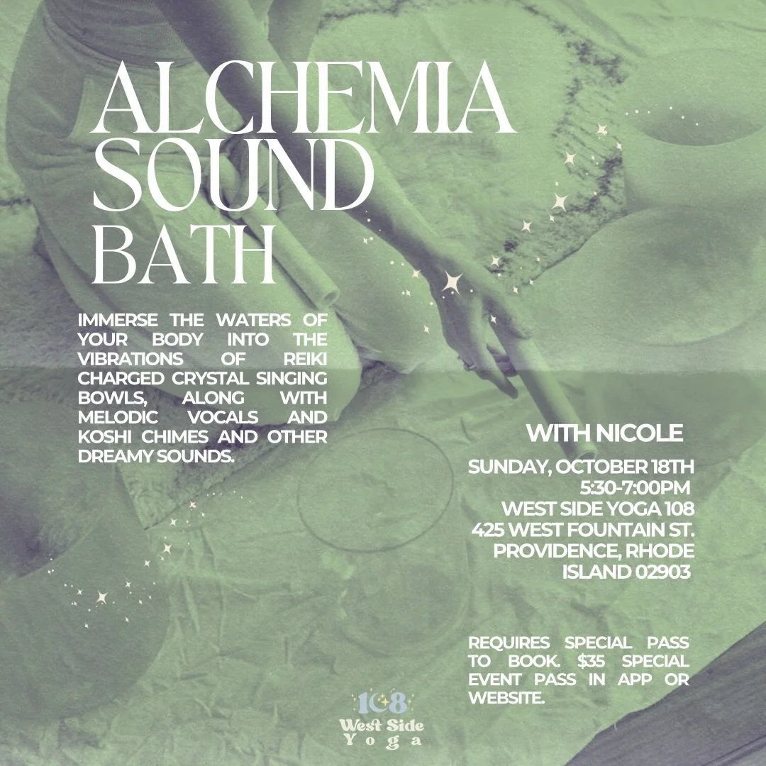 Come soften into sound ✨
Join Nicole for Alchemia Sound Bath on Sunday, October 18 from 5:30&ndash;7 PM at West Side Yoga 108, where Reiki-charged crystal singing bowls, melodic vocals, koshi chimes, and dreamy sounds invite you into deep rest and st