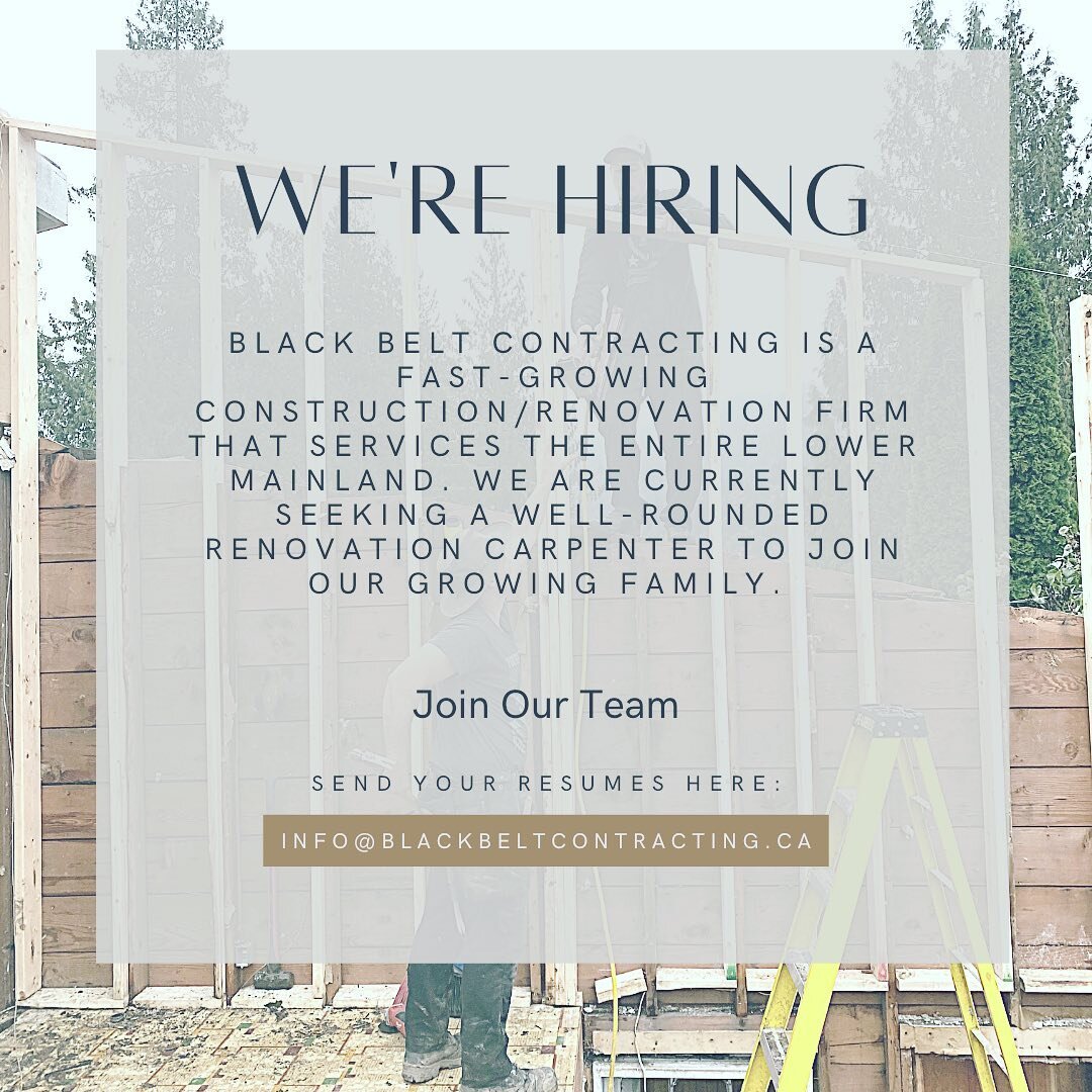 🚨WE ARE HIRING.  The right fit for our team will have a wide skill set with a willingness to learn. Experience in any of the following will be considered an asset:
 
- Framing
- Drywall (boarding/finishing)
- Siding (Hardie and Vinyl)
- Painting
- T