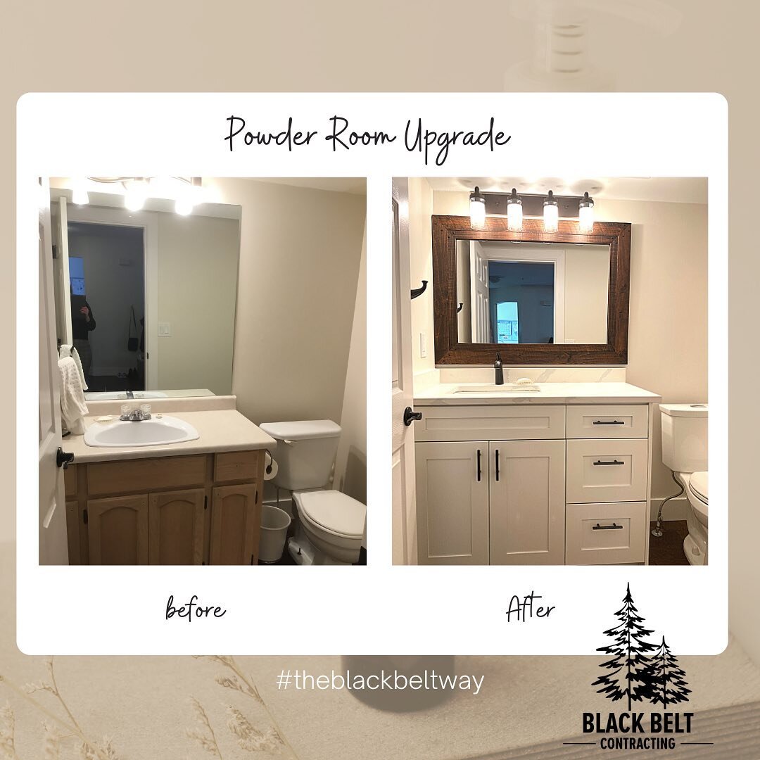 Powder Room Upgrade!
 Before &amp; After 📷 
#powderroomrenovation #before&amp;afterreno #theblackbeltway #homereno #homeimprovement #renovations #contractors #bathroomdesign