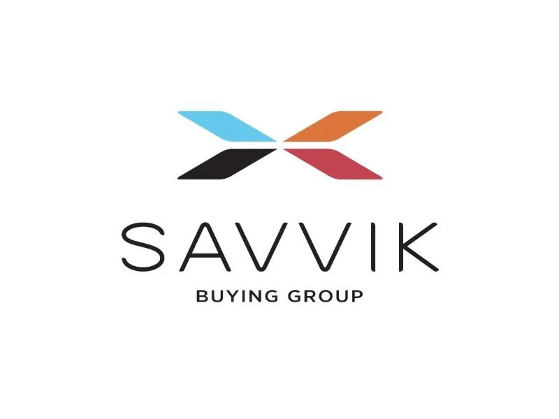 Logo for SAVIK Buying Group featuring four stylized arrow shapes in blue, orange, black, and red above the text 'SAVIK' in bold, with 'BUYING GROUP' underneath.