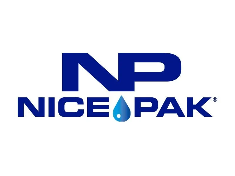 Logo of Nice Pak, with the initials NP above the words 'Nice Pak' and a water droplet as the lowercase 'i' in 'Nice'.