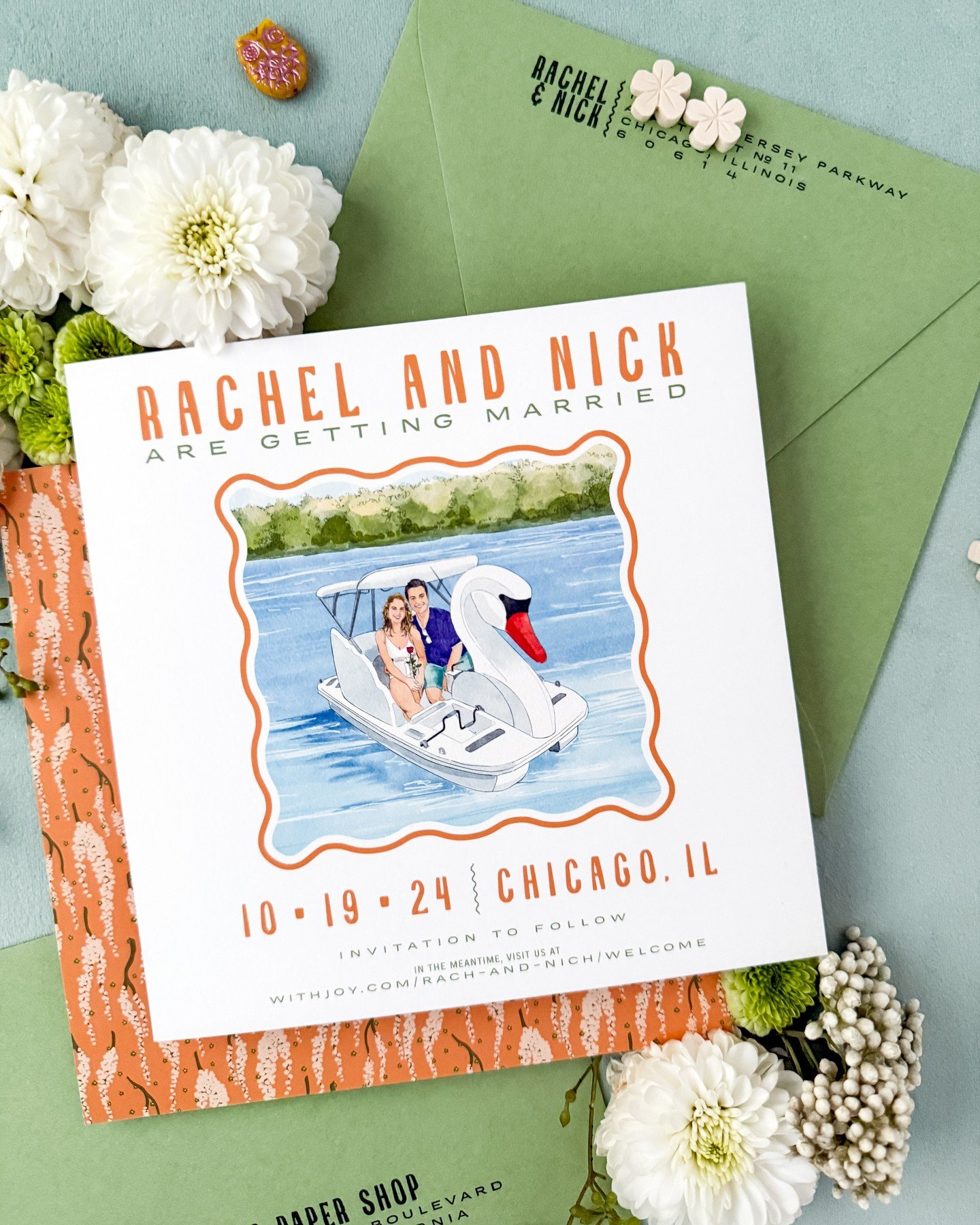 The sweetest save the date for Rachel &amp; Nick. I just love this one so much, and @laurasfiatcreative took it to the next level with her custom watercolor of the couple. ⁠
⁠
⁠
--⁠
⁠
⁠
#invitationdesign #invitationsuite #invitationcards #invitationd