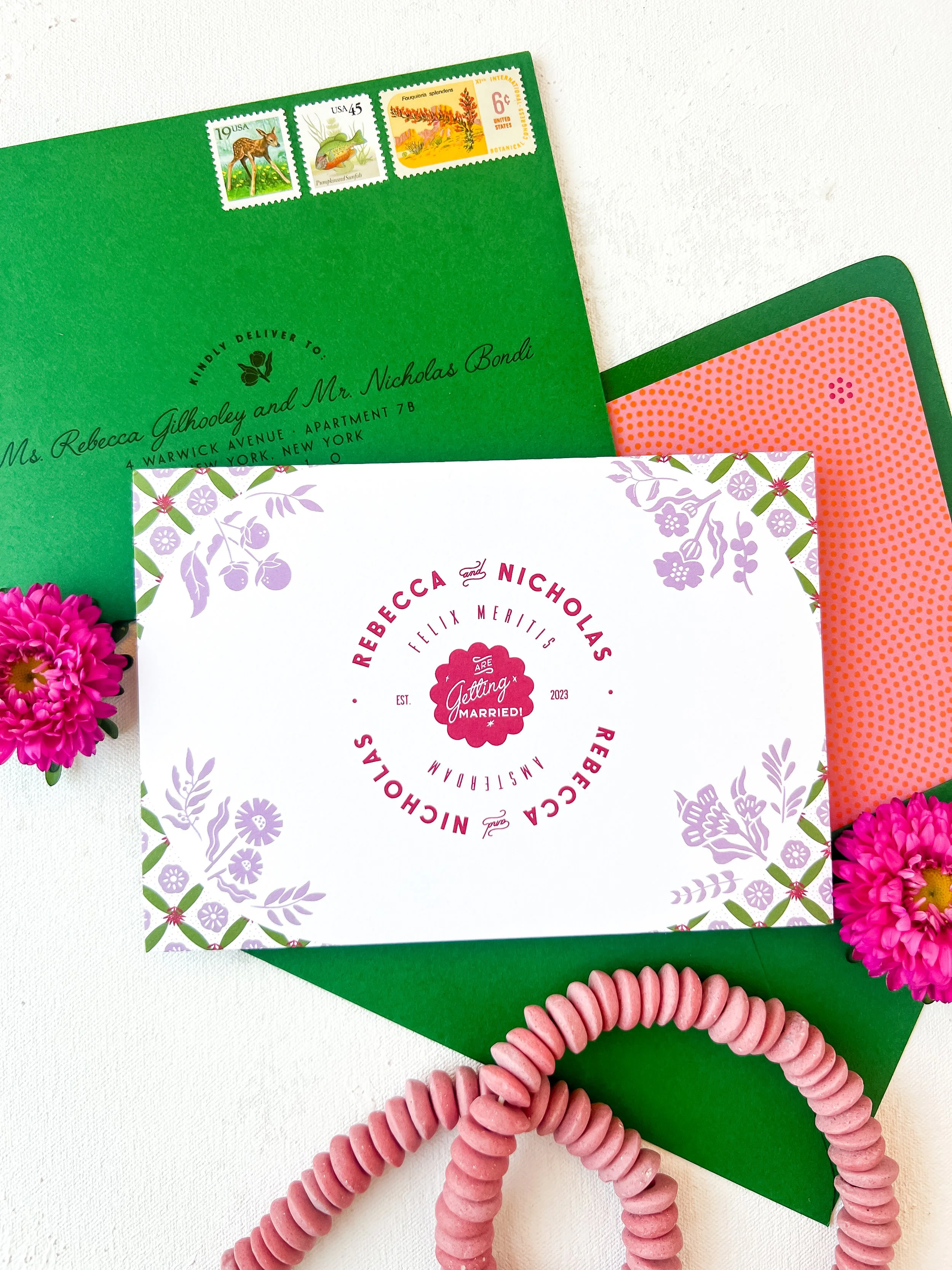 Wedding invitation with retro wedding logo.