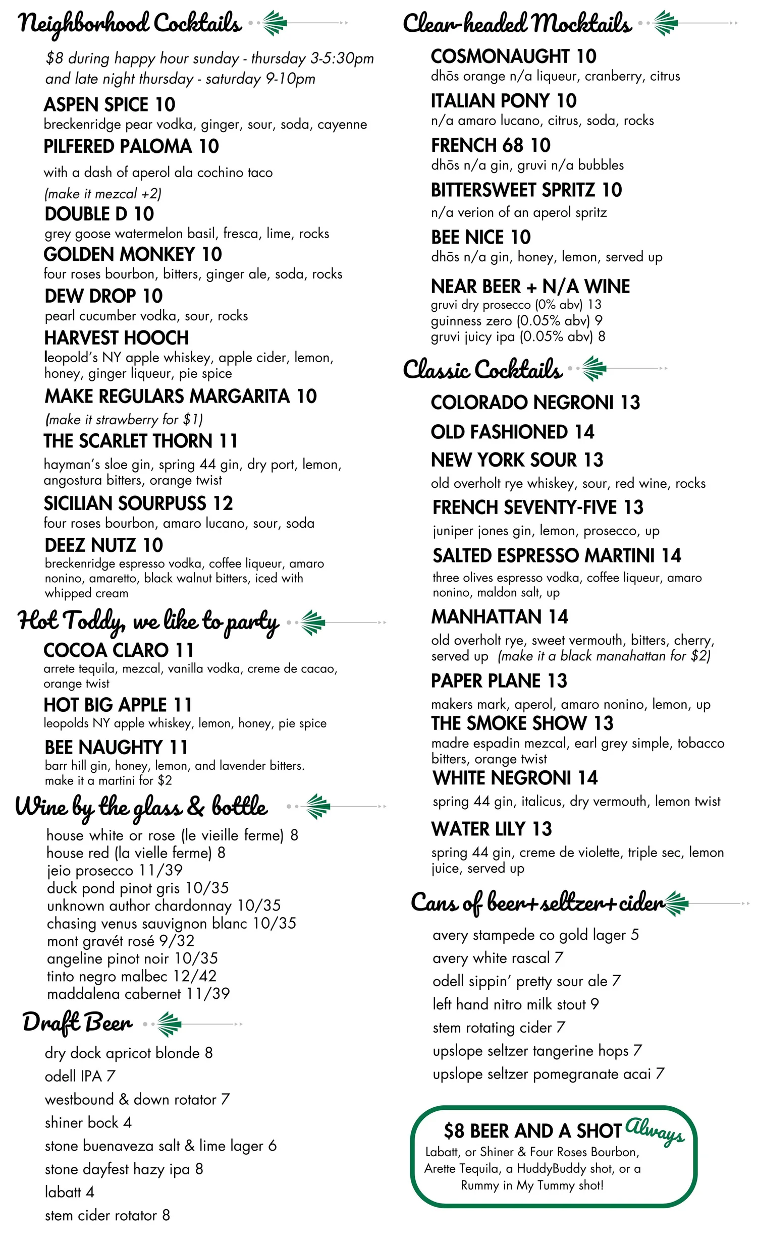 Dew Drop Menu Menu — Dew Drop Inn