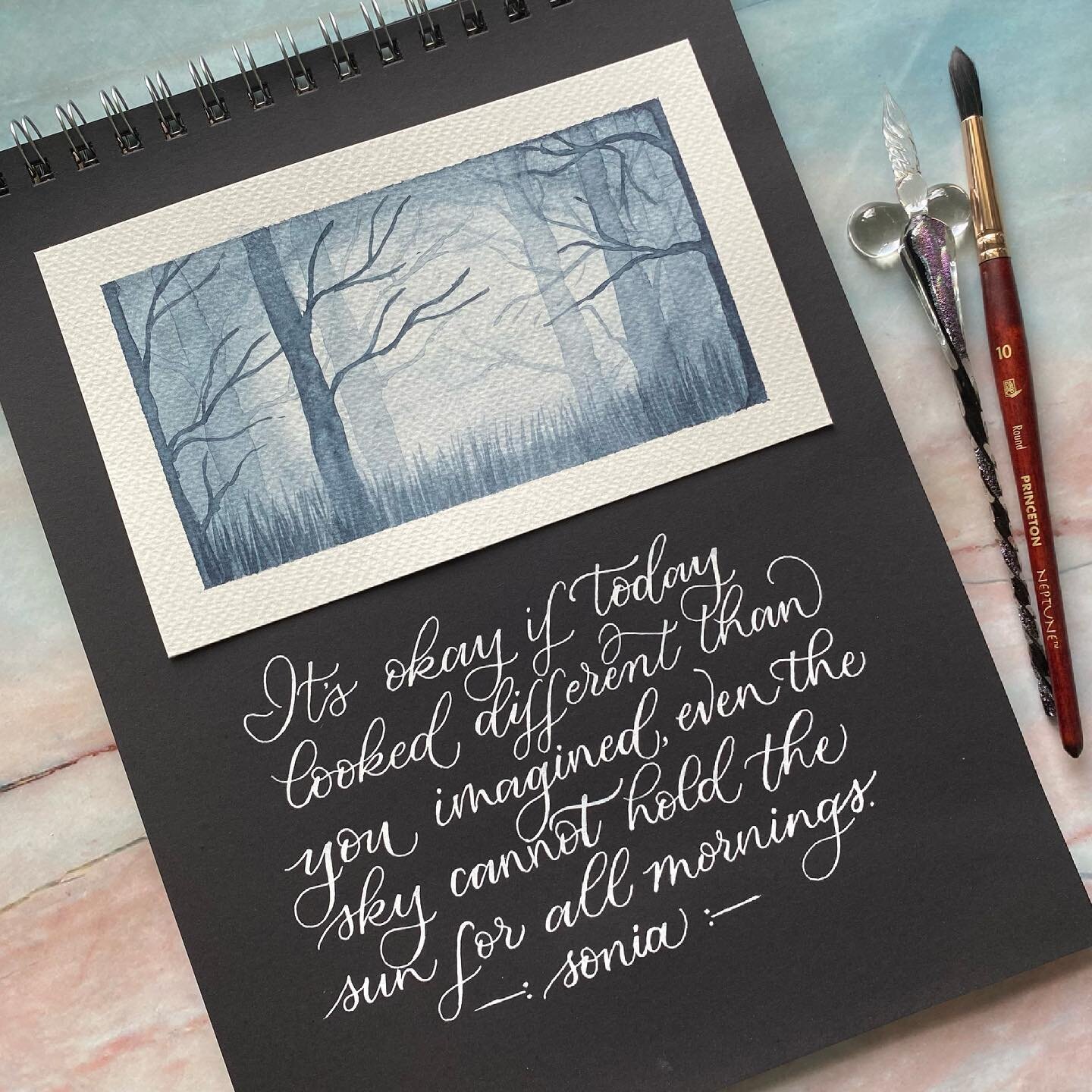 I love foggy forests. Reminds me of monsoon in India. First one with so many layers of watercolor on @fabrianoinacquarello watercolor cold press paper with Payne&rsquo;s gray taught by Emma @blackchalkco in workshop week hosted by Becca @thehappyever