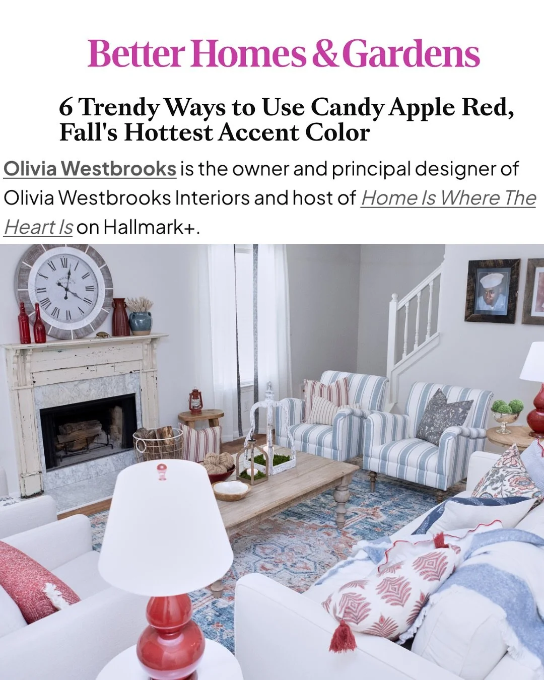 I loved sharing my take on fall&rsquo;s hottest accent color with&nbsp;@betterhomesandgardens! Candy apple red brings warmth and energy to a space, just like a red lip can transform a simple outfit. I used this hue throughout&nbsp;Home Is Where The H