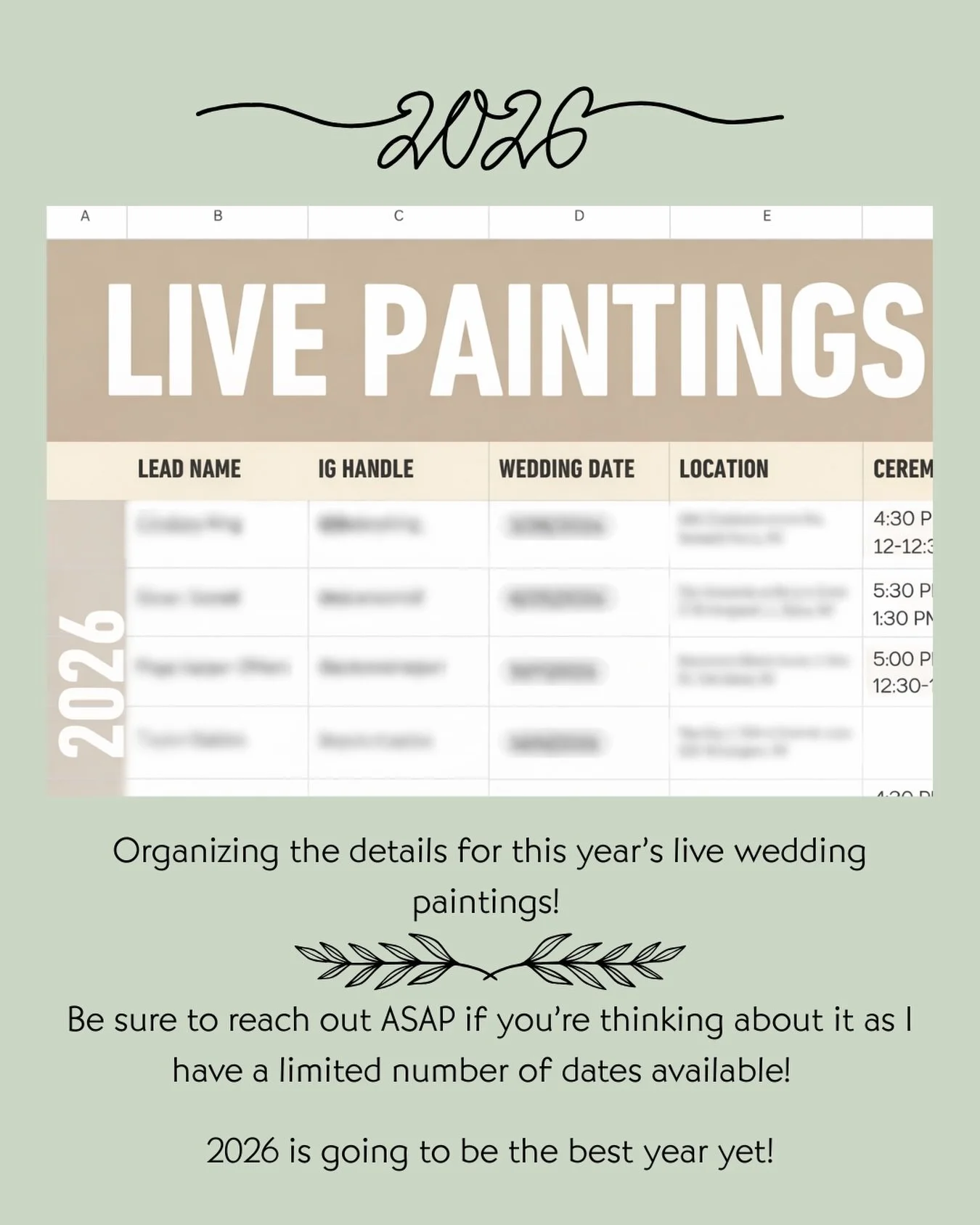 There&rsquo;s something so sacred about capturing a wedding day as it unfolds&hellip; the light, the movement, the quiet in-between moments. 🥹🥰 

I&rsquo;m working on confirming details for my 2026 live paintings, and my calendar is filling quickly