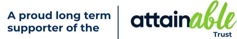 A logo with the text 'Achieving an open and inclusive society' next to the 'attainable Trust' logo.