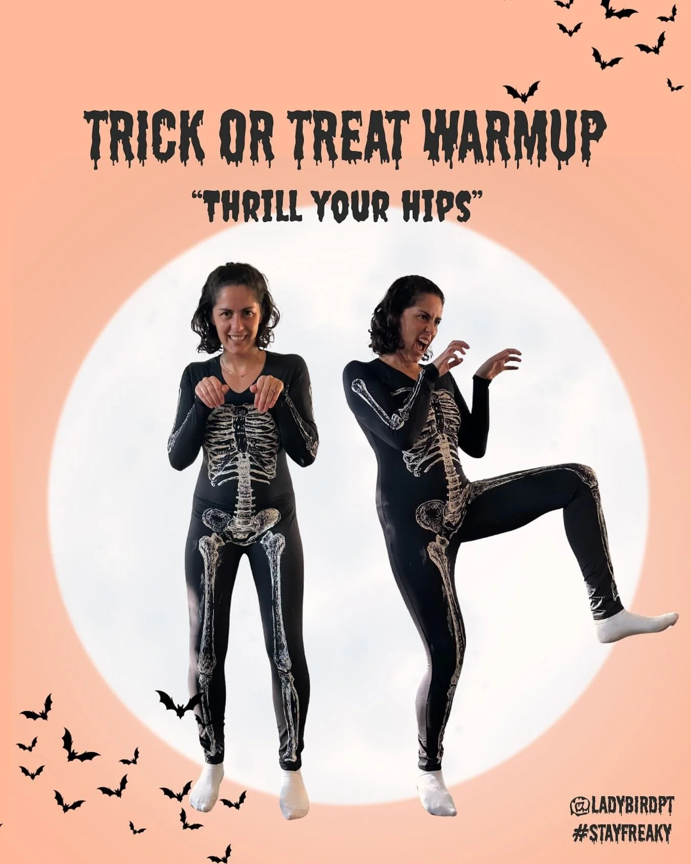Happy Halloween, ghouls and gals 👻💀

If you&rsquo;re looking for a way to entertain your littles while warming your body up for trick or treating, thrill your hips is the move for you. 20-30 times each side while blaring your favorite spooky jingle