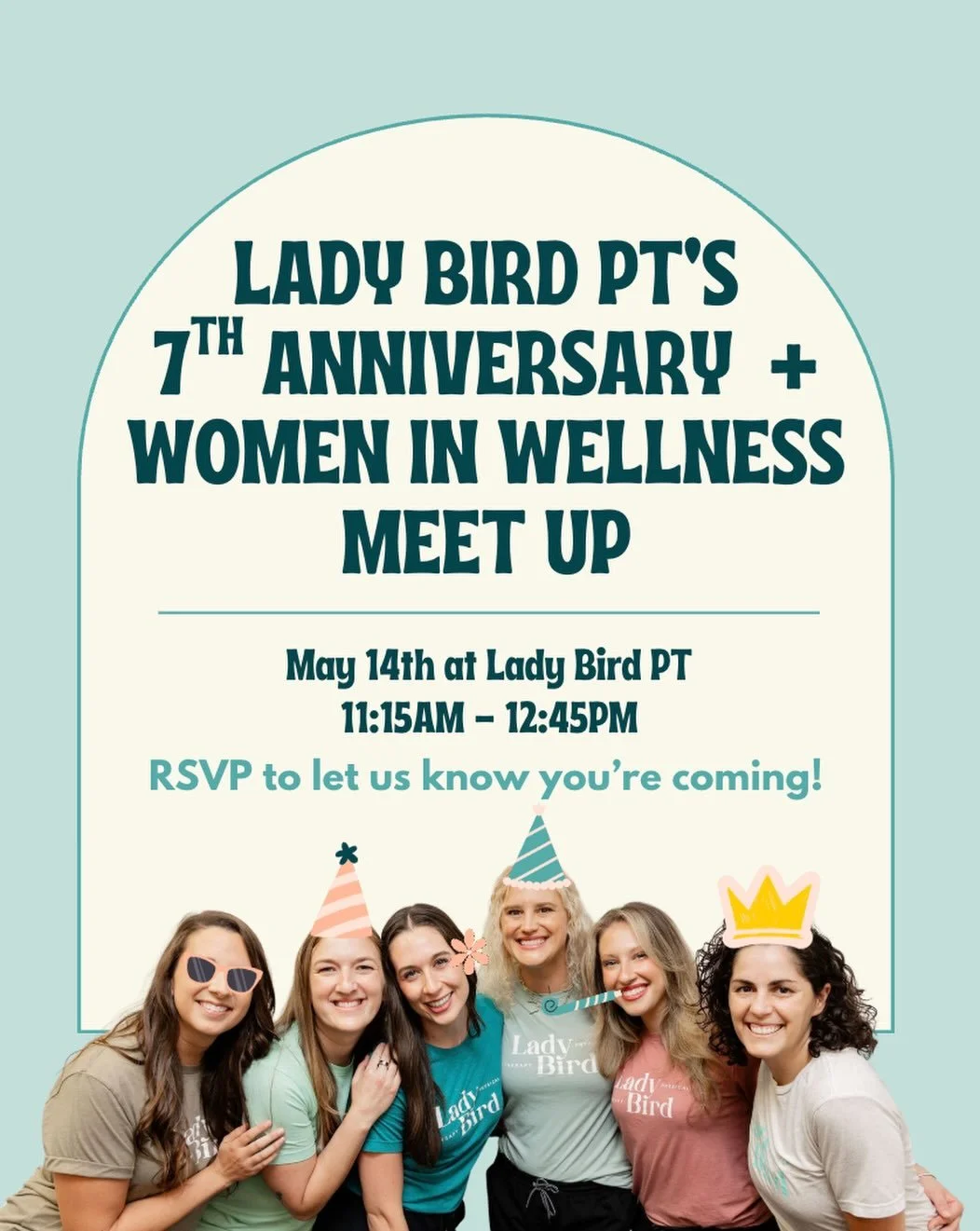 This meet up is a little different &mdash; we&rsquo;ll be celebrating 7 years of Lady Bird PT with delicious treats, a raffle, and festivities! 

Join us for coffee, kolaches, and cookies, plus the same opportunity to connect with other like-minded w